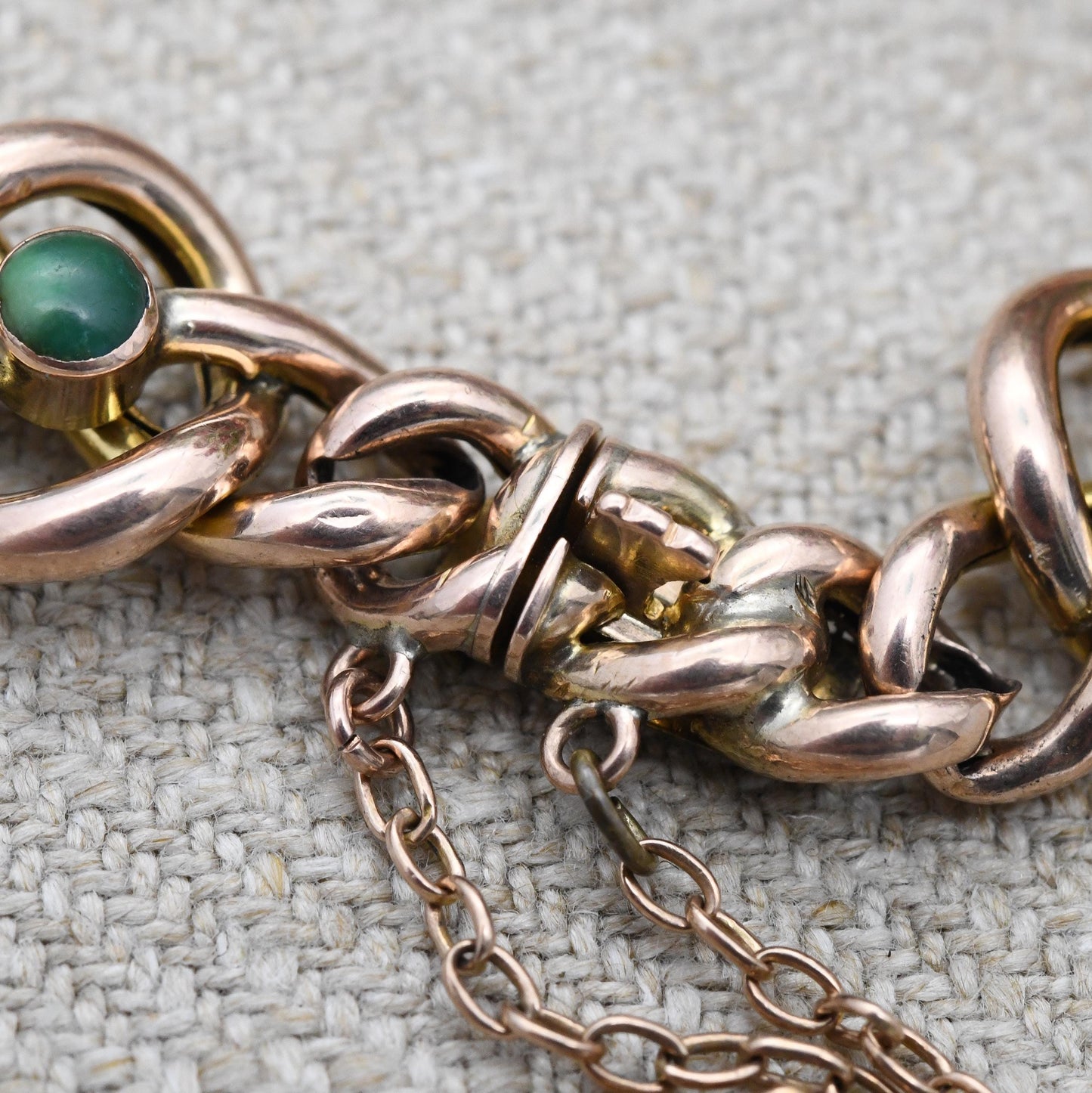 Antique Victorian 9ct Gold Turquoise Bracelet Quatrefoil Knot and Curb Link Design - Oval and Round Cabochon Gemstones | Celtic Knot Symbol