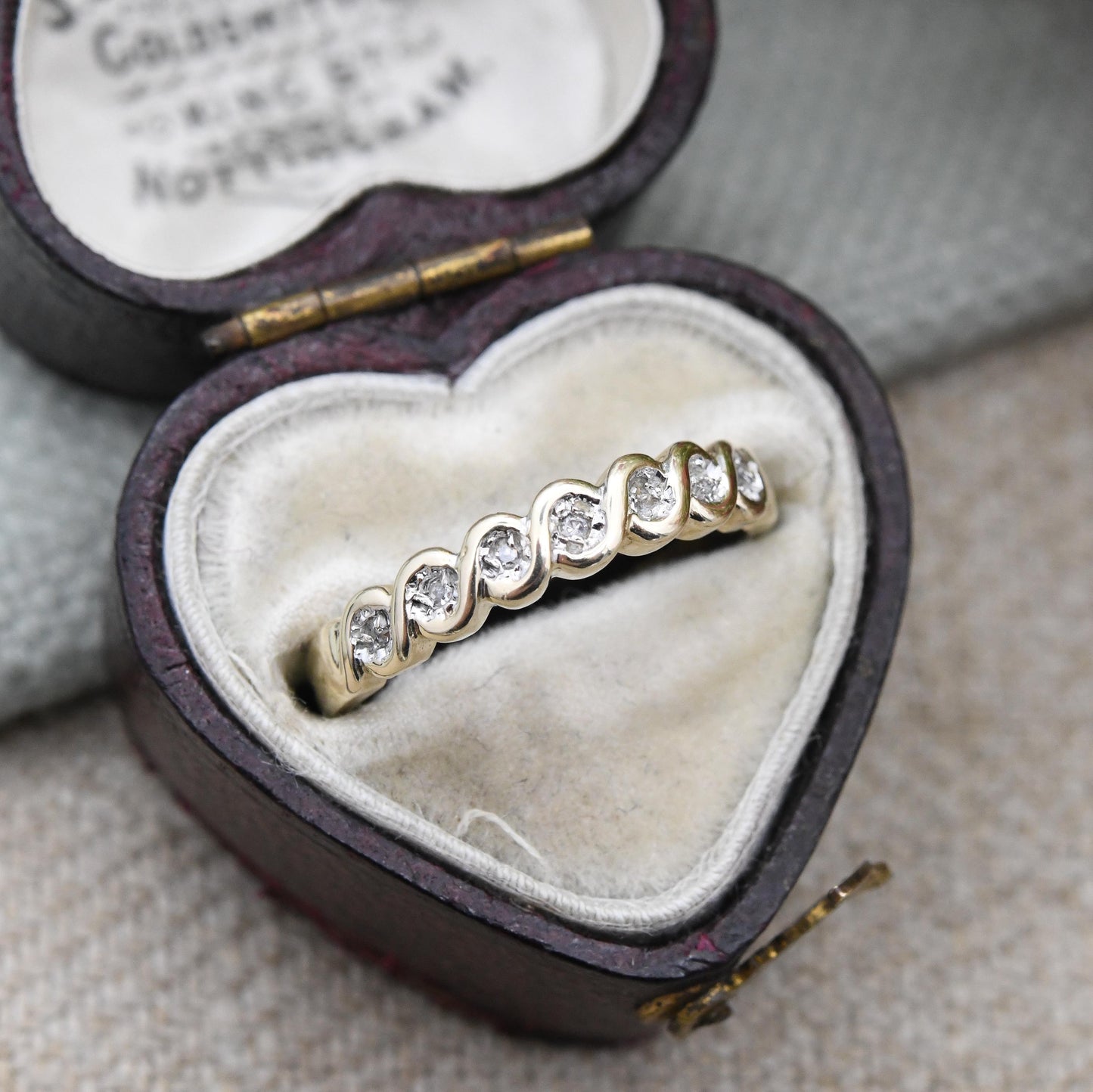 Vintage 9ct Gold Diamond Half Eternity Ring 1993 - Pretty Engagement Wedding Stacking Ring Jewellery Gift | UK Size - K | US Size - 5 1/4