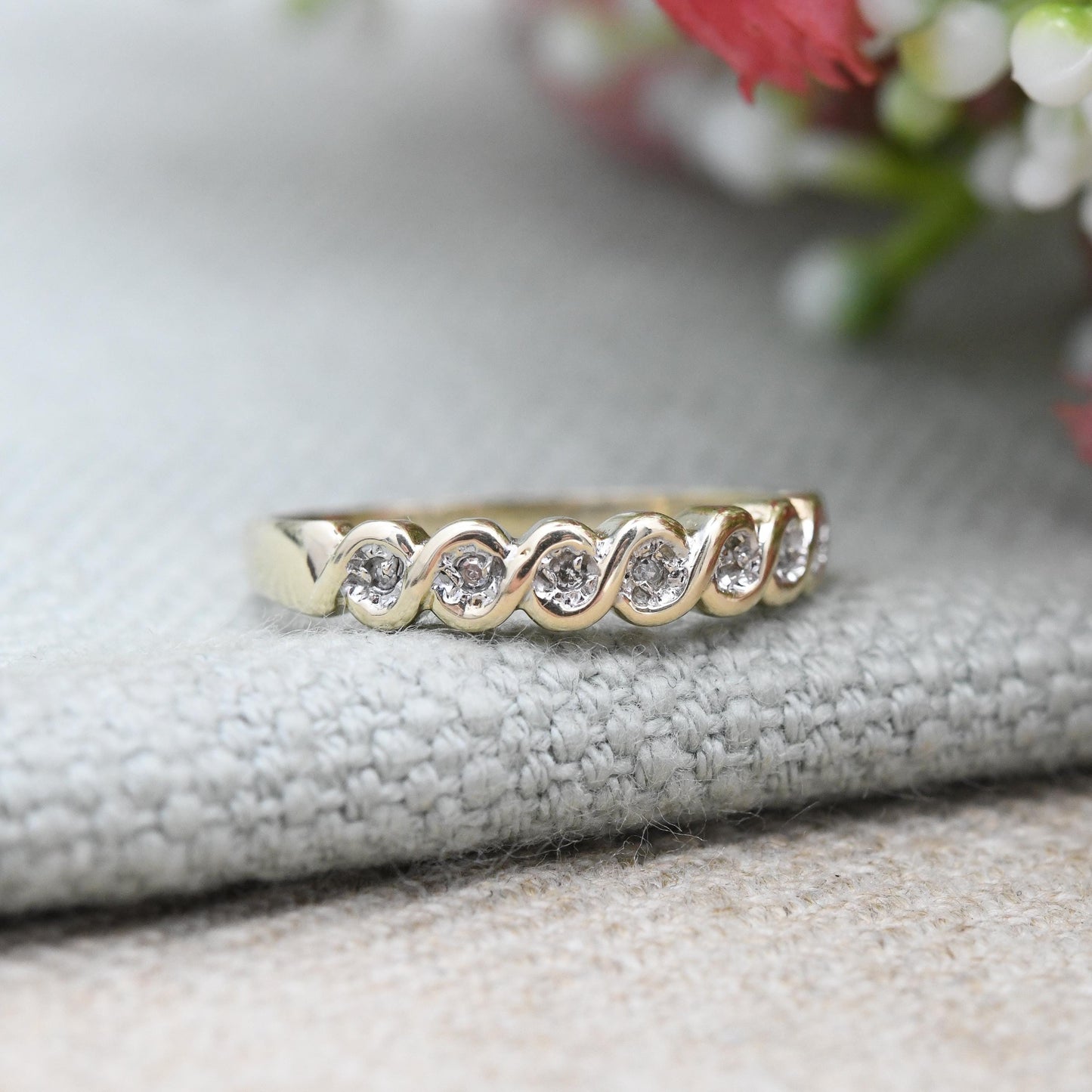 Vintage 9ct Gold Diamond Half Eternity Ring 1993 - Pretty Engagement Wedding Stacking Ring Jewellery Gift | UK Size - K | US Size - 5 1/4