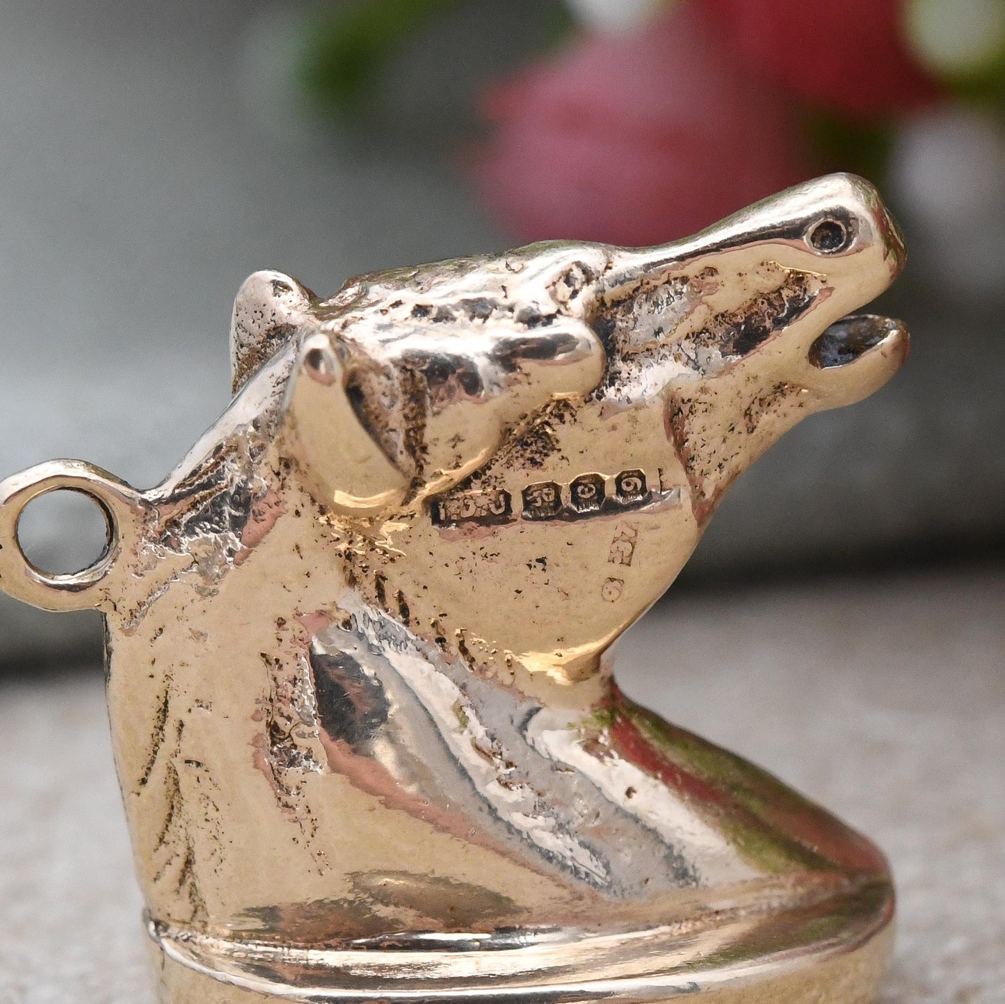 Vintage 9ct Gold Fob Pendant Horse Head with Carnelian c. 1950s - Gemstone Watch Fob Pendant | Antique Style | Chess Knight Charm Jewellery