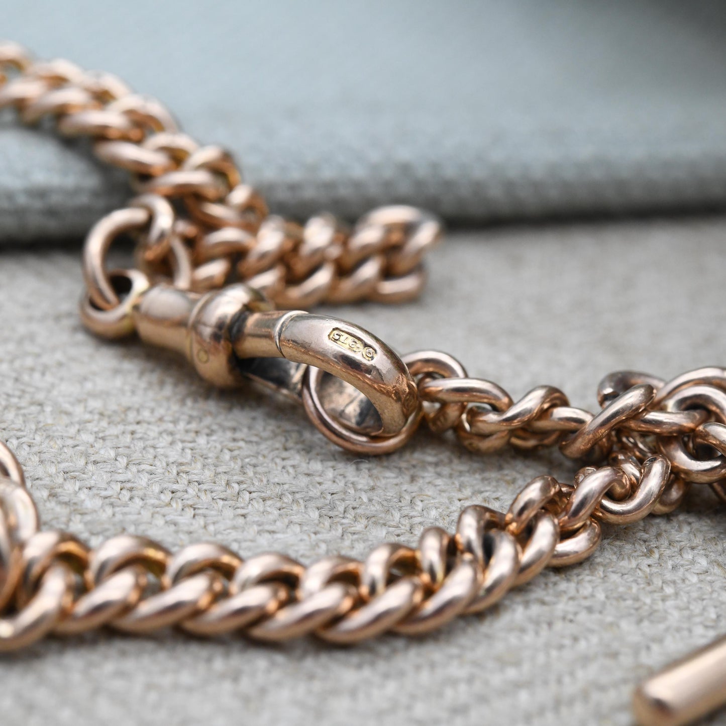 Antique 9ct Gold Bracelet Curb Link Chain with T-Bar Dog Clip - Watch Chain Conversion Graduated Links | Hallmark Stamp to Links | 17cm 19cm