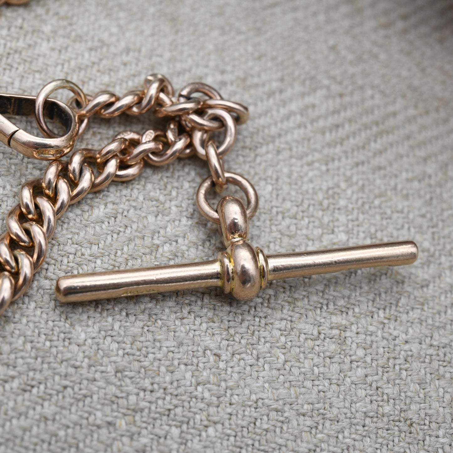 Antique 9ct Gold Bracelet Curb Link Chain with T-Bar Dog Clip - Watch Chain Conversion Graduated Links | Hallmark Stamp to Links | 17cm 19cm