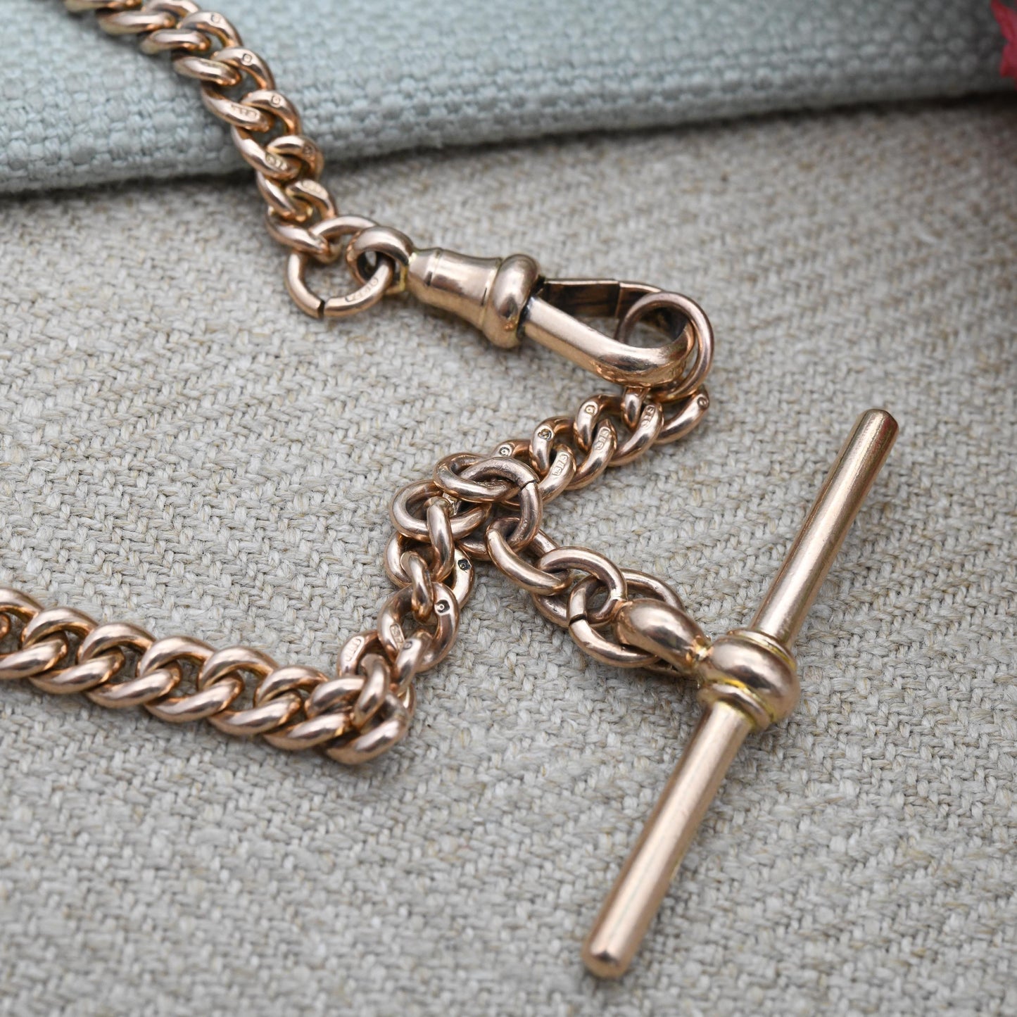 Antique 9ct Gold Bracelet Curb Link Chain with T-Bar Dog Clip - Watch Chain Conversion Graduated Links | Hallmark Stamp to Links | 17cm 19cm