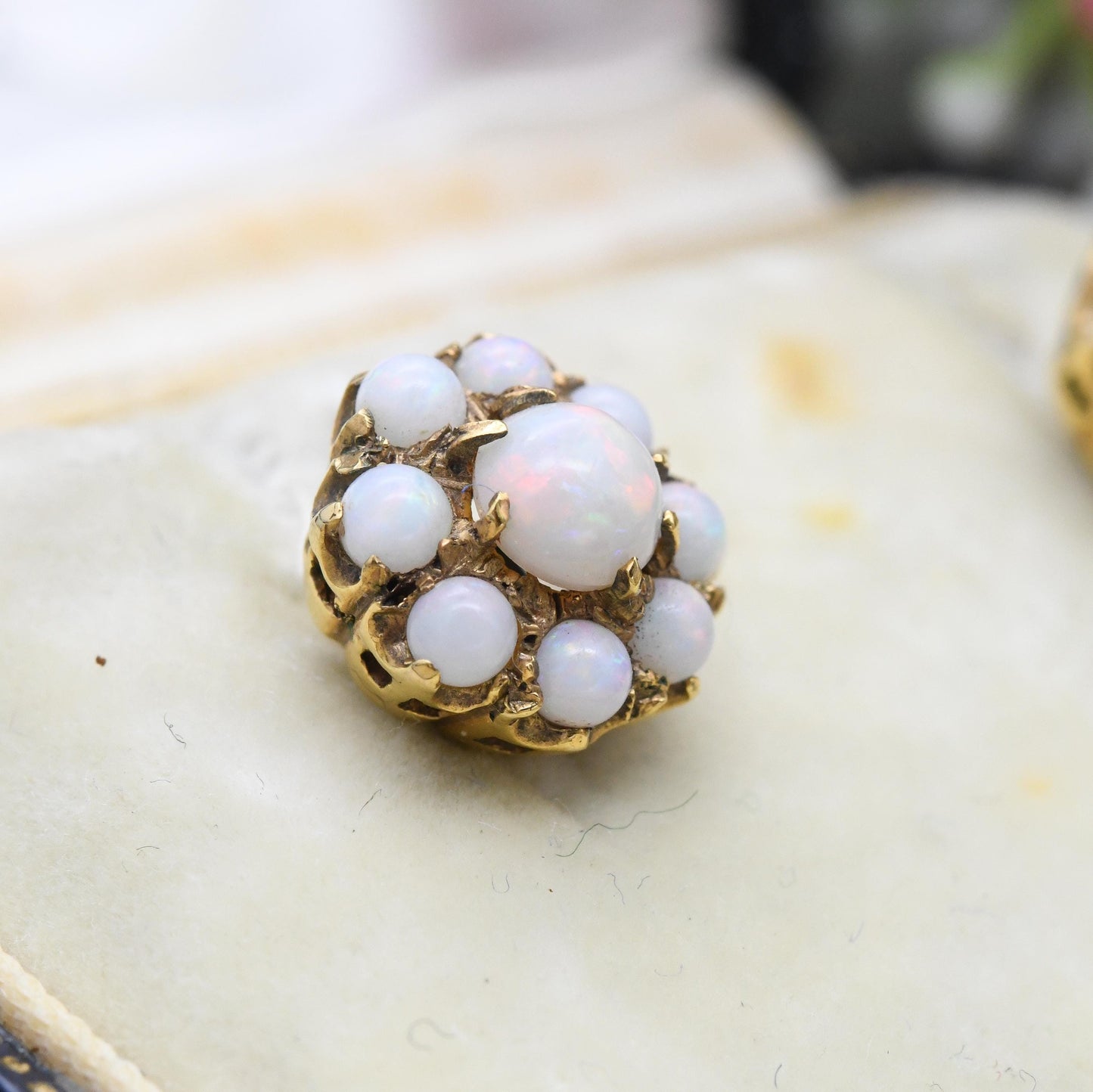 Antique 9ct Gold Opal Earrings Gemstone Cluster Screw Back c. 1910s - Early 20th Century Statement Jewellery | Colourful Flash |