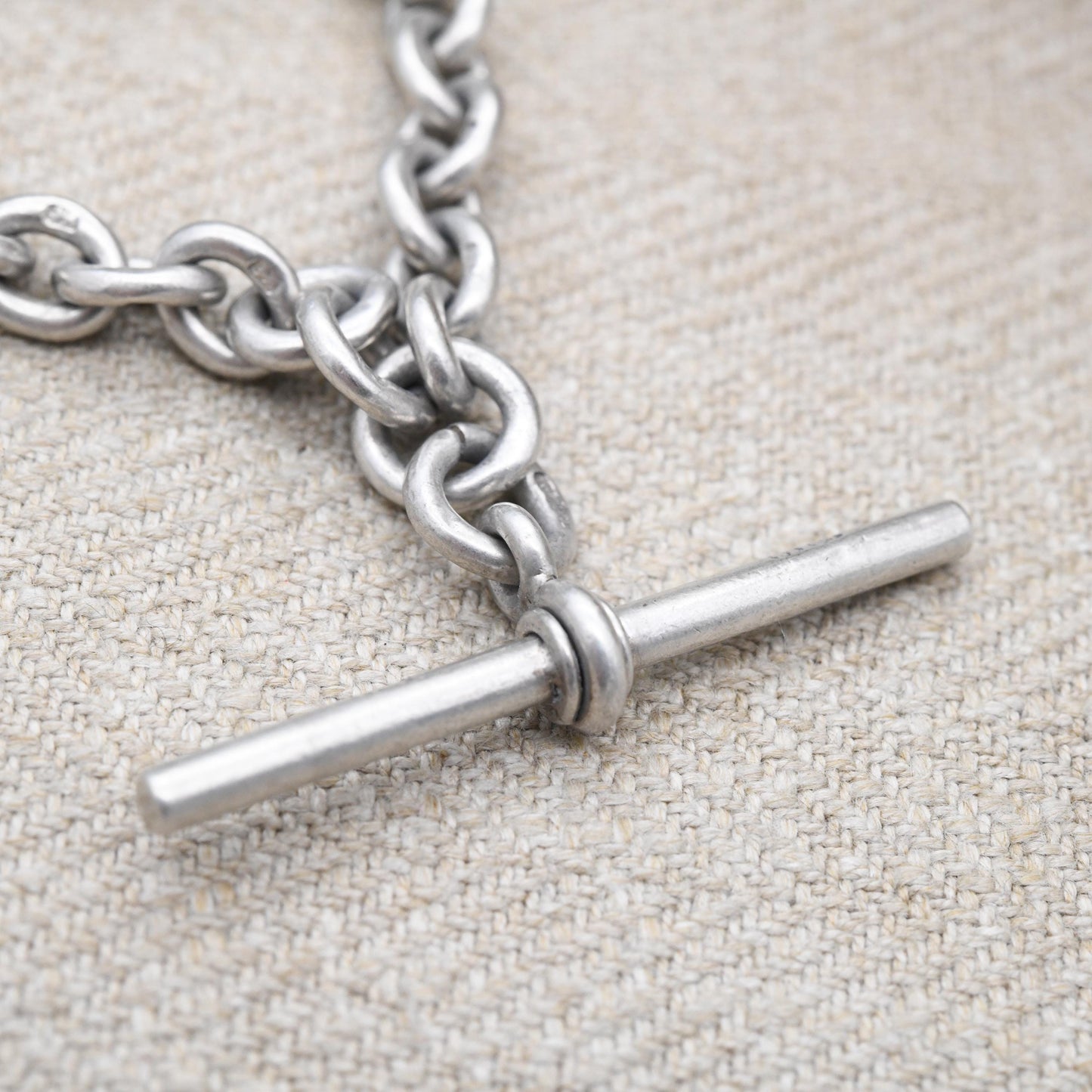 Antique Sterling Silver Albert Chain Cable Link 1891 with Dog Clip and T-Bar CS FS - Victorian Solid Single Albert Each Link Stamped | 35cm