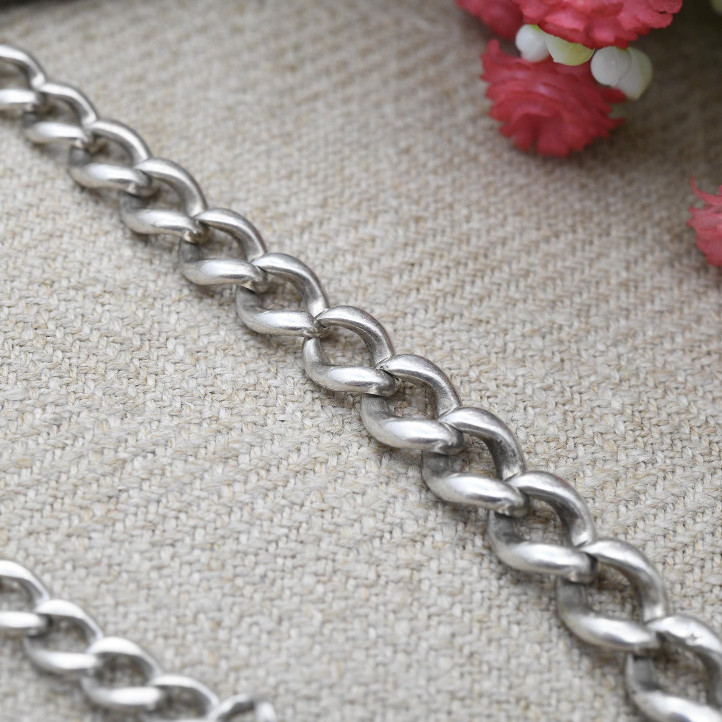 Antique Sterling Silver Albert Chain Graduated Curb Link with Dog Clip and T-Bar - Victorian Edwardian Solid Hallmarked Silver | 25cm