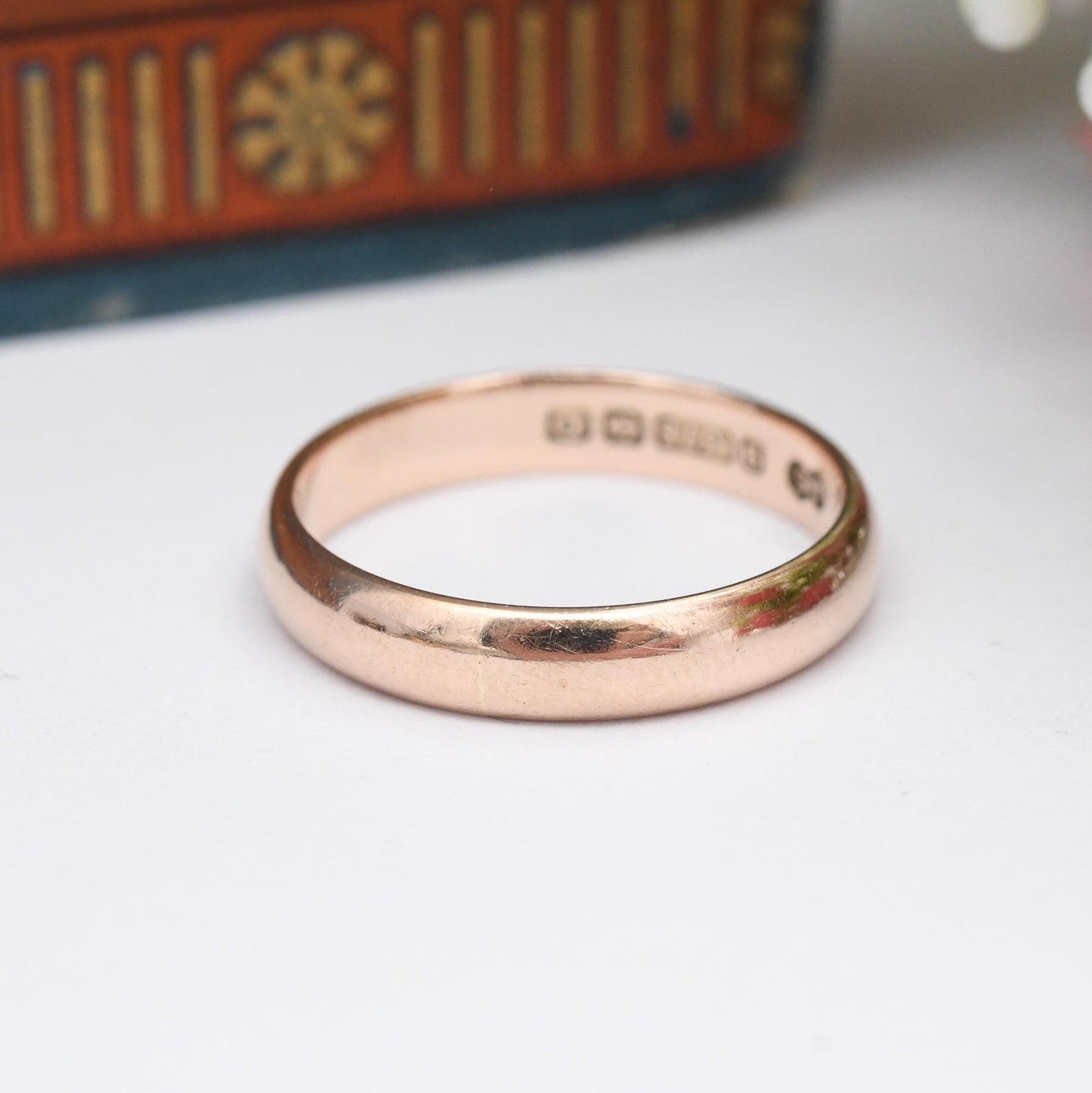 Vintage 9ct Rose Gold Wedding Band Ring 1928 - Solid Gold Stacking Ring | Unisex Everyday Gold Jewellery | UK Size - P | US Size - 7 3/4