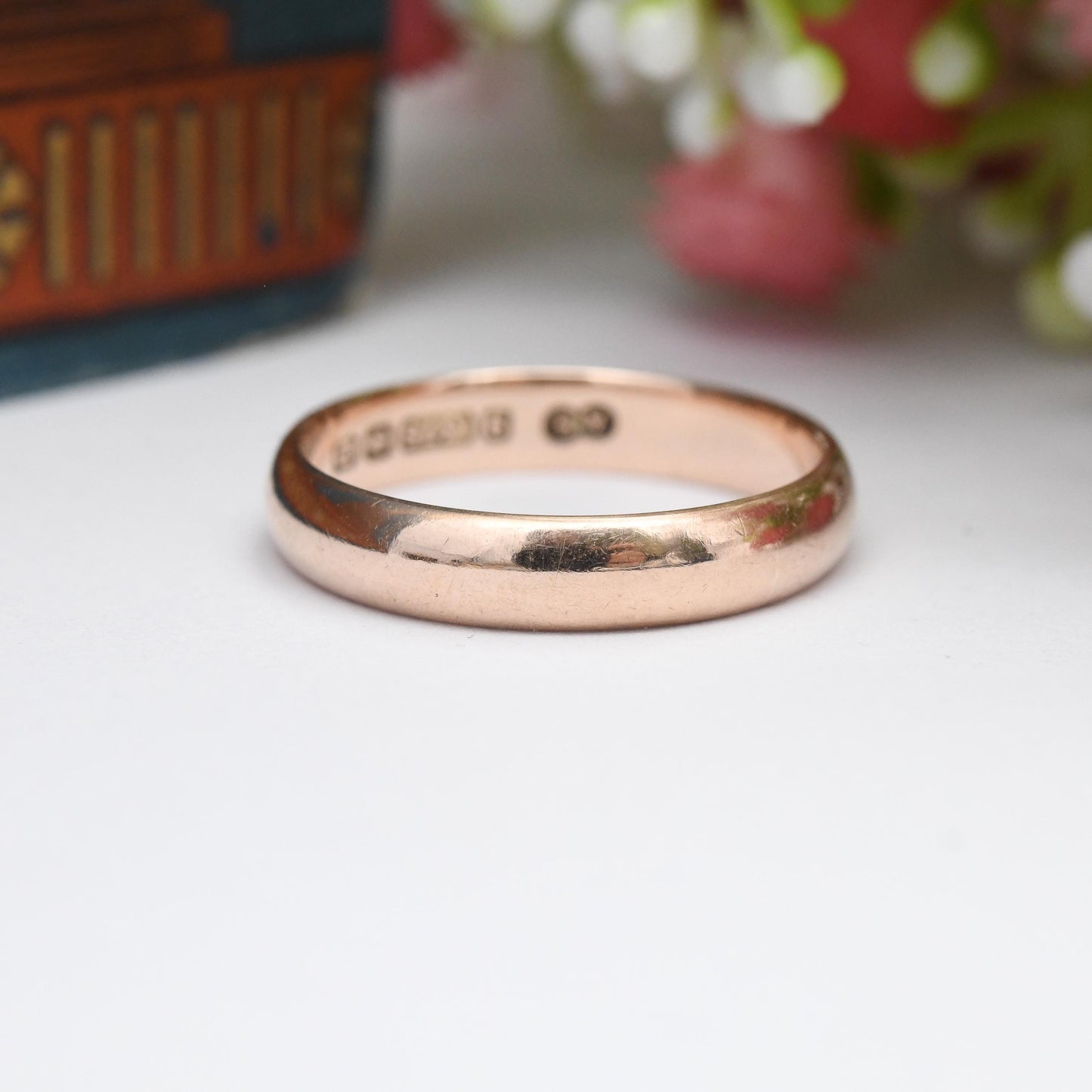 Vintage 9ct Rose Gold Wedding Band Ring 1928 - Solid Gold Stacking Ring | Unisex Everyday Gold Jewellery | UK Size - P | US Size - 7 3/4