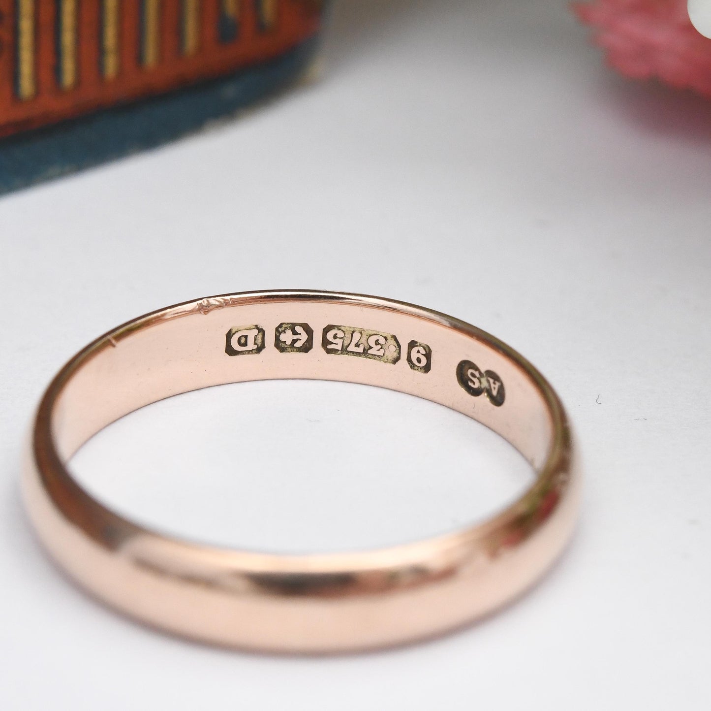 Vintage 9ct Rose Gold Wedding Band Ring 1928 - Solid Gold Stacking Ring | Unisex Everyday Gold Jewellery | UK Size - P | US Size - 7 3/4