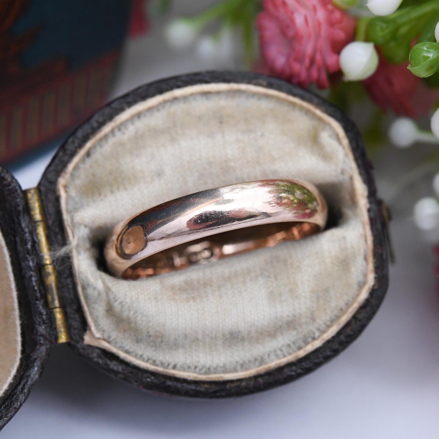 Vintage 9ct Rose Gold Wedding Band Ring 1928 - Solid Gold Stacking Ring | Unisex Everyday Gold Jewellery | UK Size - P | US Size - 7 3/4