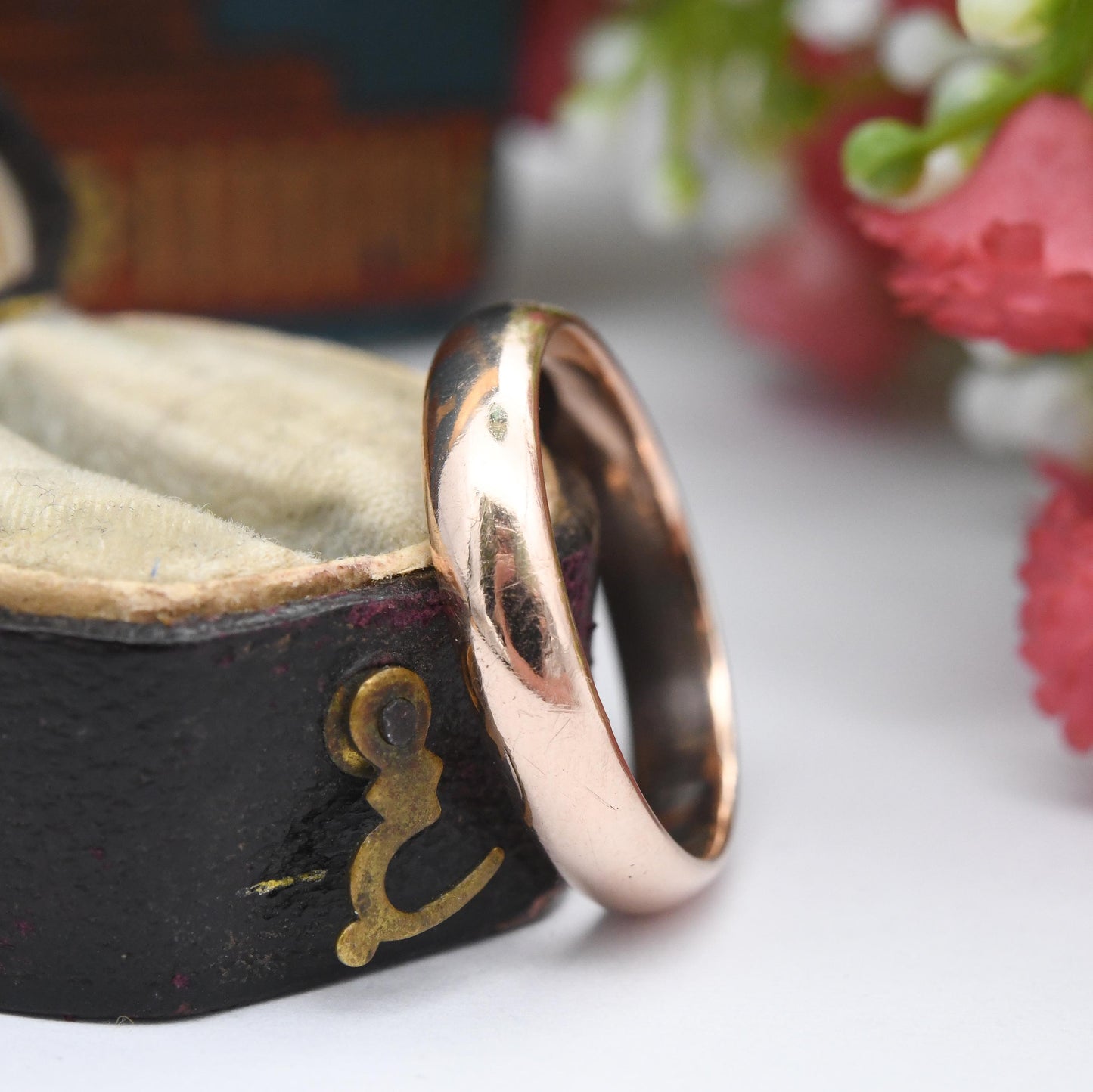 Vintage 9ct Rose Gold Wedding Band Ring 1928 - Solid Gold Stacking Ring | Unisex Everyday Gold Jewellery | UK Size - P | US Size - 7 3/4