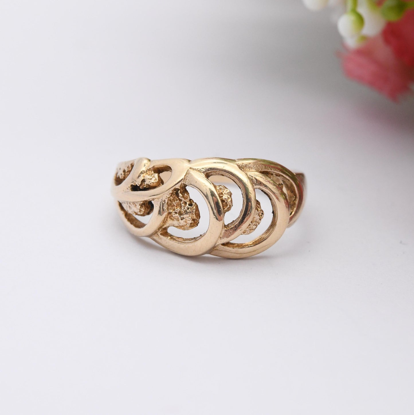 Vintage 9ct Gold Ring with Open Waves Design 1985 - Openwork Stylised Ring | Modernist Figural Shapes | UK Size - M 1/2 | US Size - 6 1/2