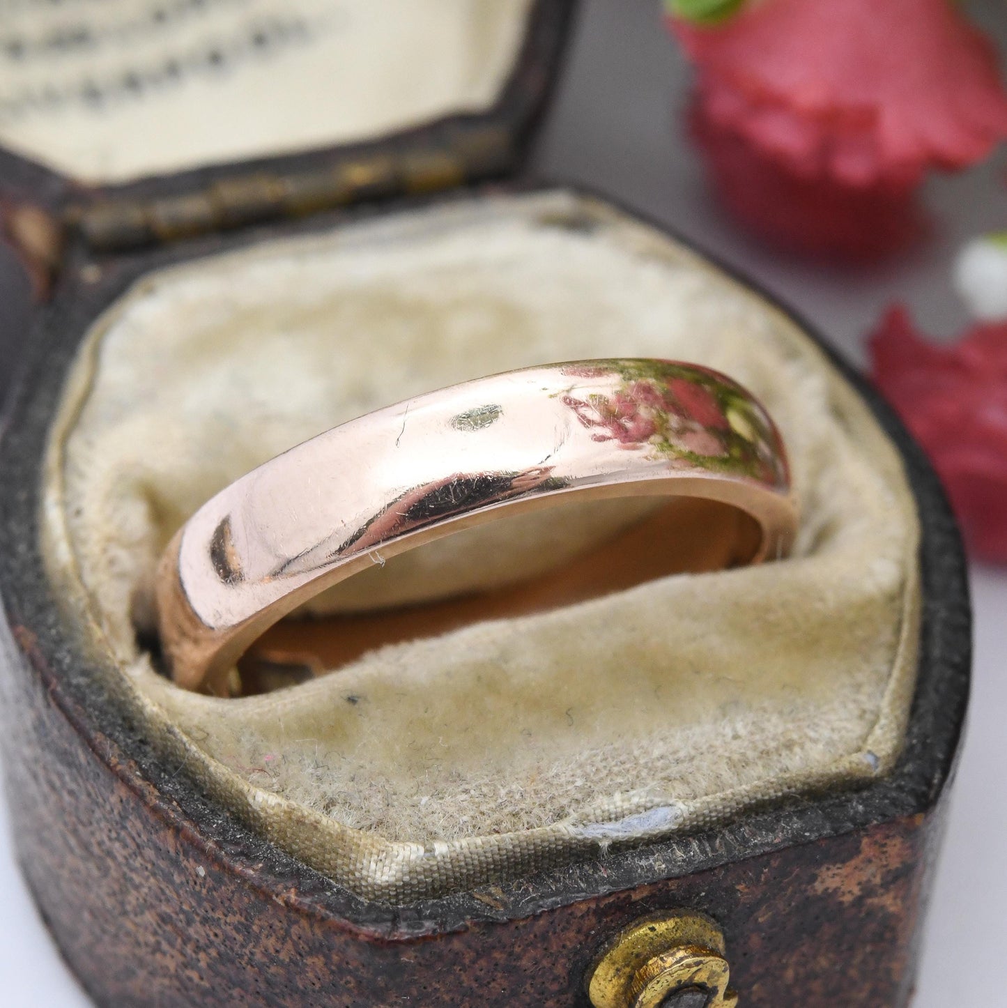 Antique 9ct Rose Gold Wedding Band Ring 1915 - Solid Gold Stacking Ring | Unisex Everyday Gold Jewellery | UK Size - N 1/2 | US Size - 6 3/4
