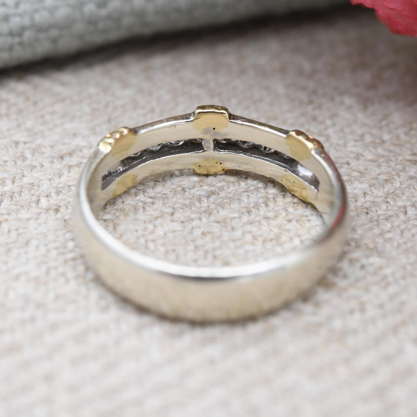 Vintage 9ct Gold Diamond Channel Band Ring White Gold and Yellow Gold - Flush Half Eternity Stacking Ring | UK Size - K 1/2 US Size - 5 1/2