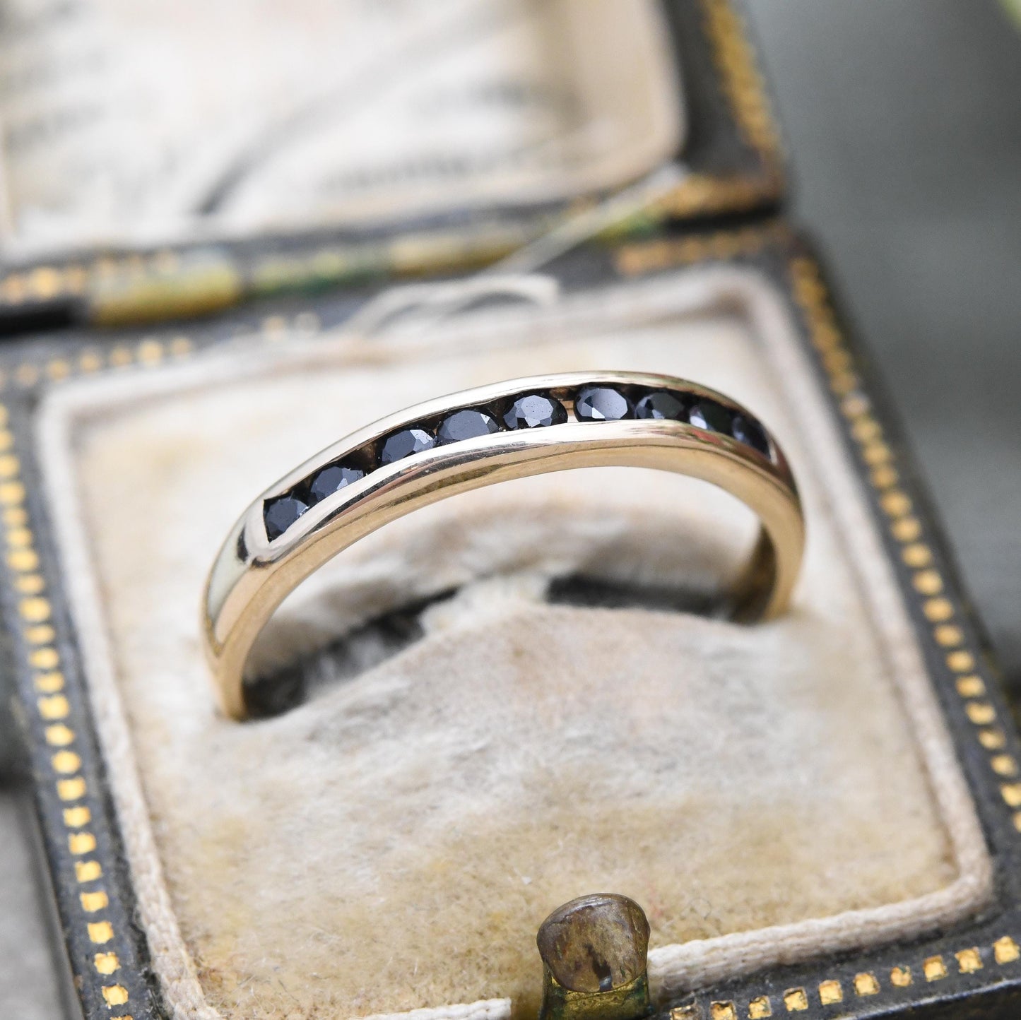 Vintage 9ct Gold Sapphire Half Eternity Ring Channel Set - Blue Gemstone Stacking Ring Anniversary Gift | UK Size - O 1/2 US Size - 7 1/2