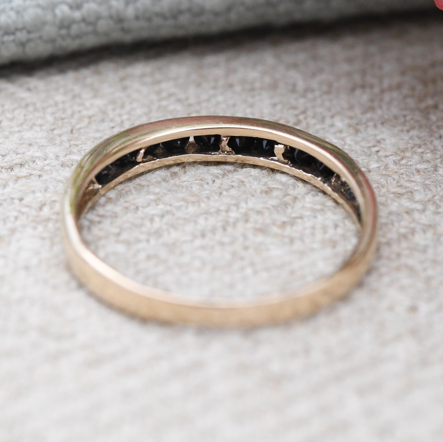 Vintage 9ct Gold Sapphire Half Eternity Ring Channel Set - Blue Gemstone Stacking Ring Anniversary Gift | UK Size - O 1/2 US Size - 7 1/2