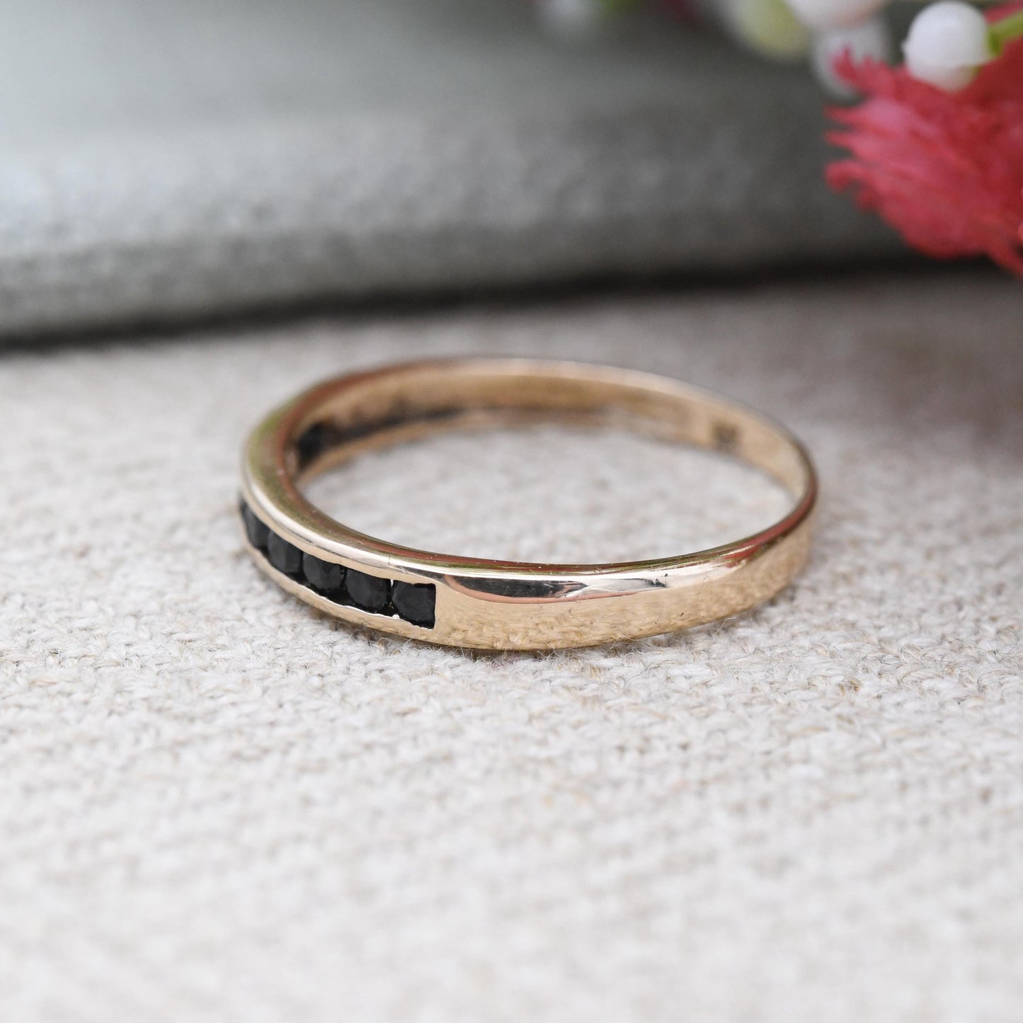 Vintage 9ct Gold Sapphire Half Eternity Ring Channel Set - Blue Gemstone Stacking Ring Anniversary Gift | UK Size - O 1/2 US Size - 7 1/2