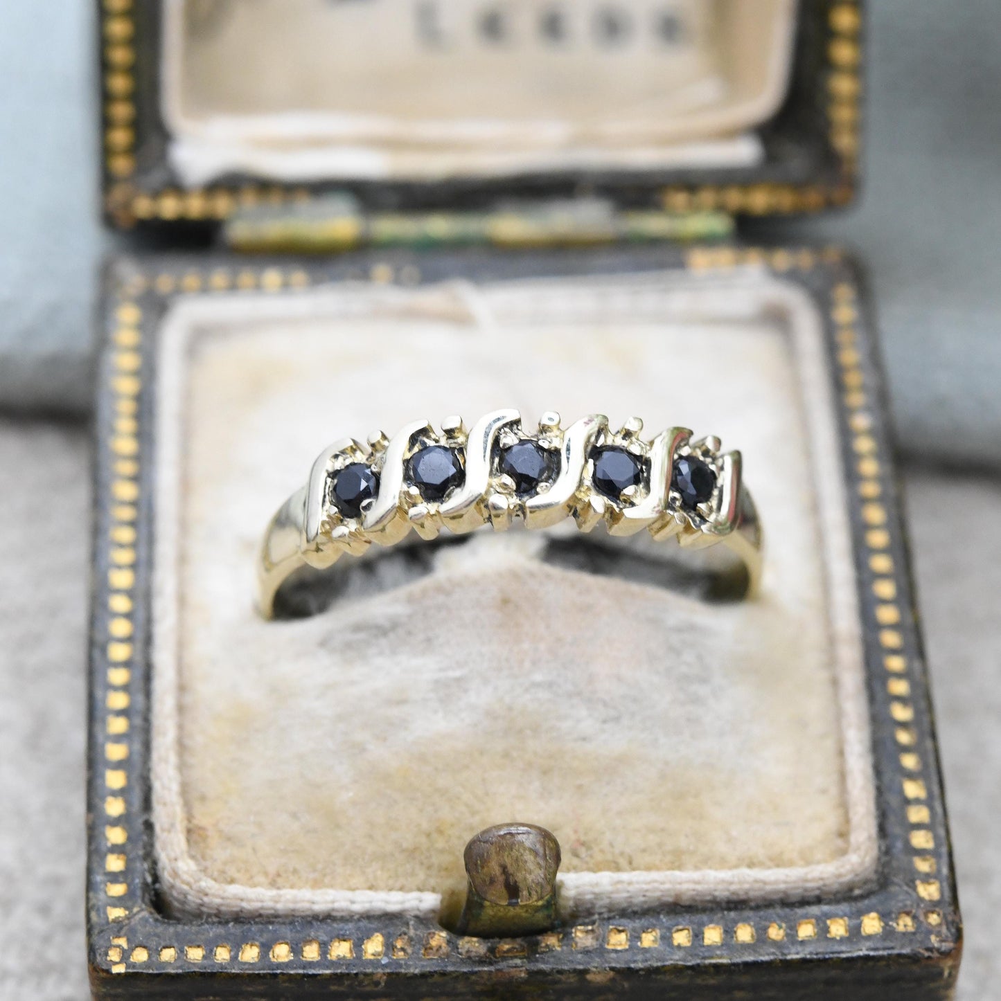 Vintage 9ct Gold Sapphire Half Eternity Ring S Bar Set - Faceted Blue Gemstone Stacker Band Pretty Gift | UK Size - O 1/2 | US Size - 7 1/2