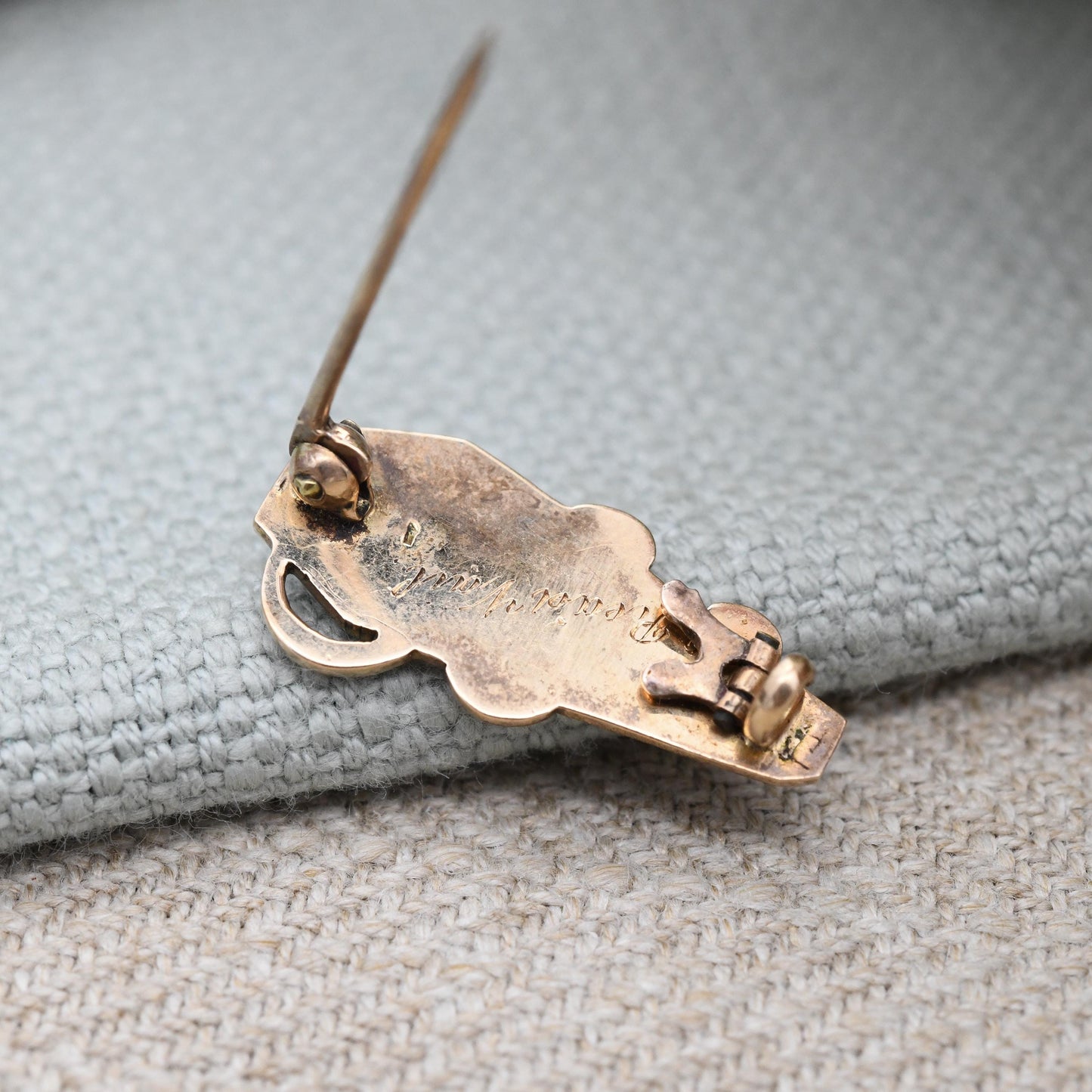 Antique Memento Mori 15ct Gold Brooch Coffin and Snake Symbols Black Enamel KMT - Georgian Mourning Jewellery French Engraving | Lock Clasp