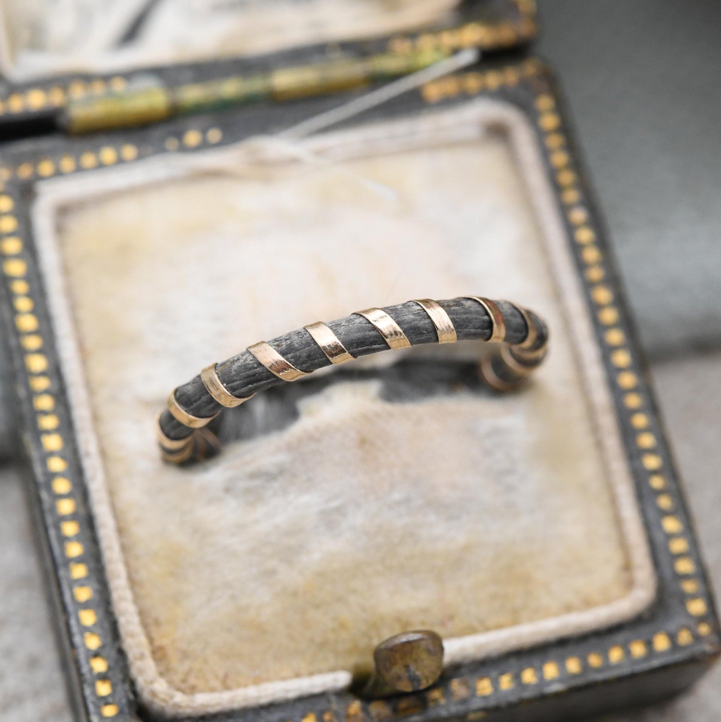 Antique Victorian Elephant Hair Ring 18ct Rose Gold Spiral Band - Gold Wrapped Elephant Tail Jewellery | UK Size - L | US Size - 5 3/4