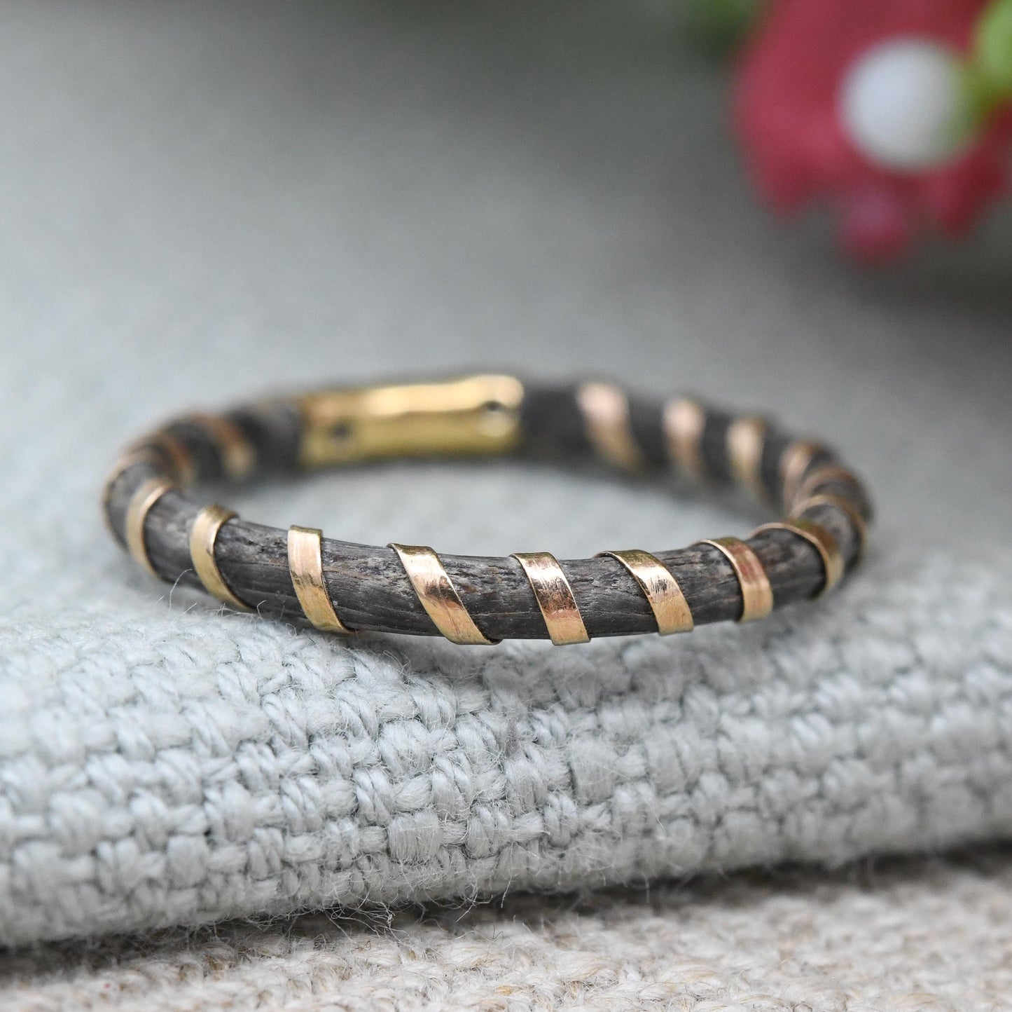 Antique Victorian Elephant Hair Ring 18ct Rose Gold Spiral Band - Gold Wrapped Elephant Tail Jewellery | UK Size - L | US Size - 5 3/4