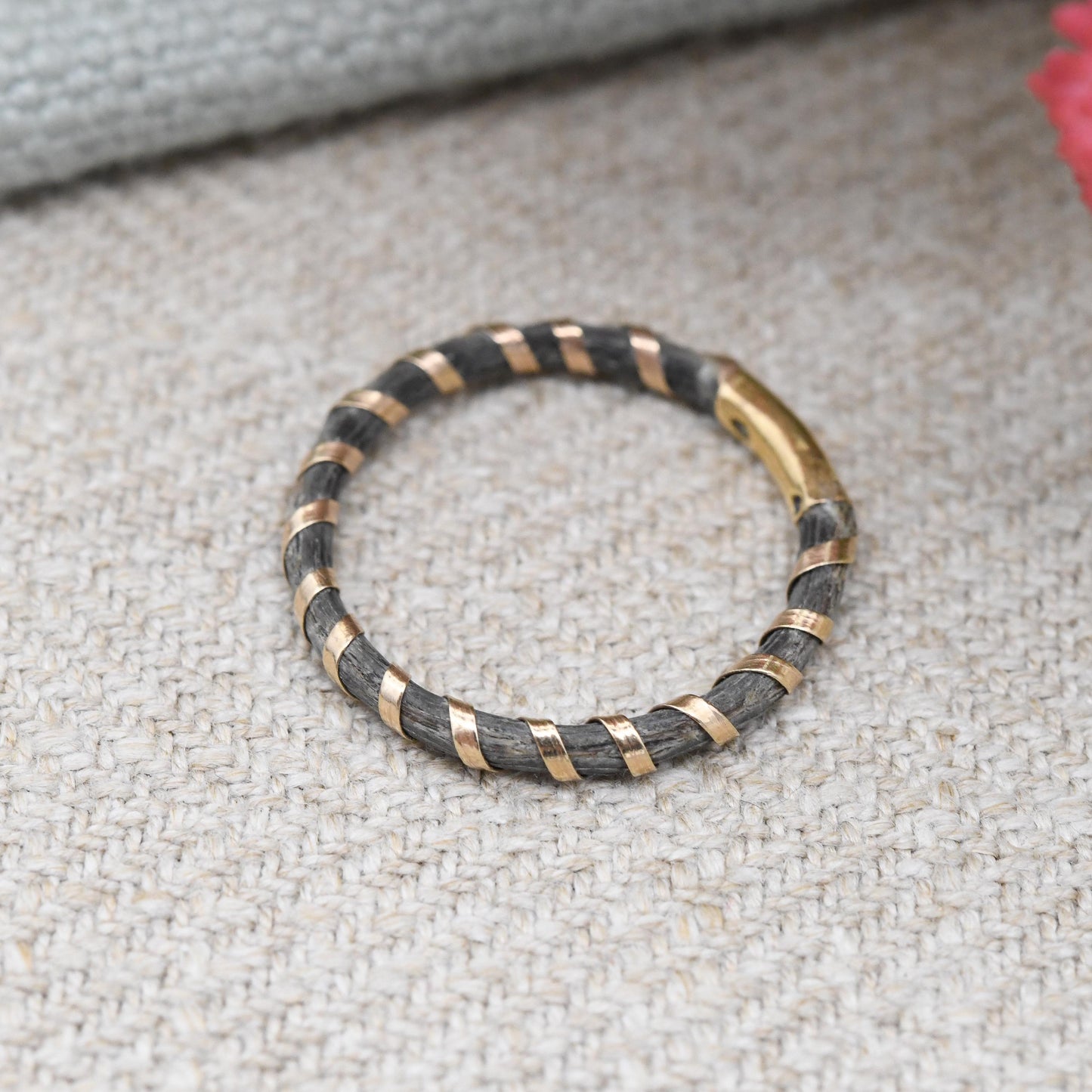 Antique Victorian Elephant Hair Ring 18ct Rose Gold Spiral Band - Gold Wrapped Elephant Tail Jewellery | UK Size - L | US Size - 5 3/4