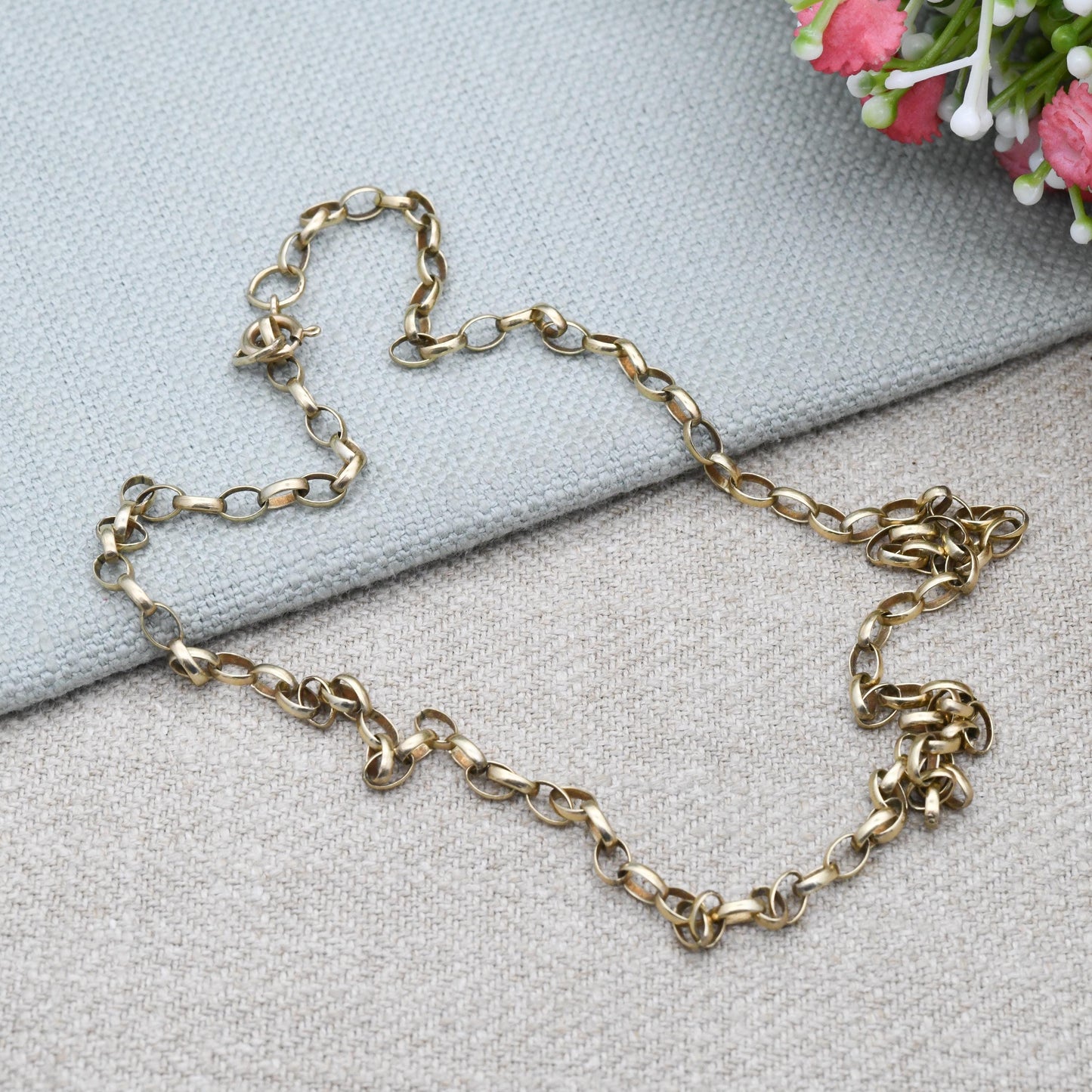Vintage 9ct Gold Cable Link Chain Necklace - Belcher Chain | Elongated Oval Rolo Links Unisex Yellow Gold Everyday Jewellery | 53cm | 21"