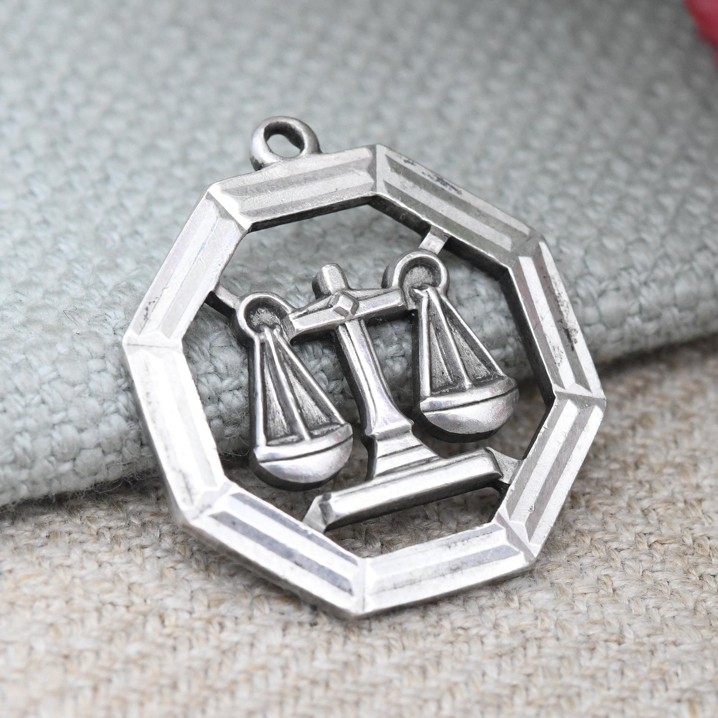 Vintage Sterling Silver Libra Pendant - Traditional Scales Astrological Zodiac Star Sign Symbol Mid-Century September October Birthday Gift