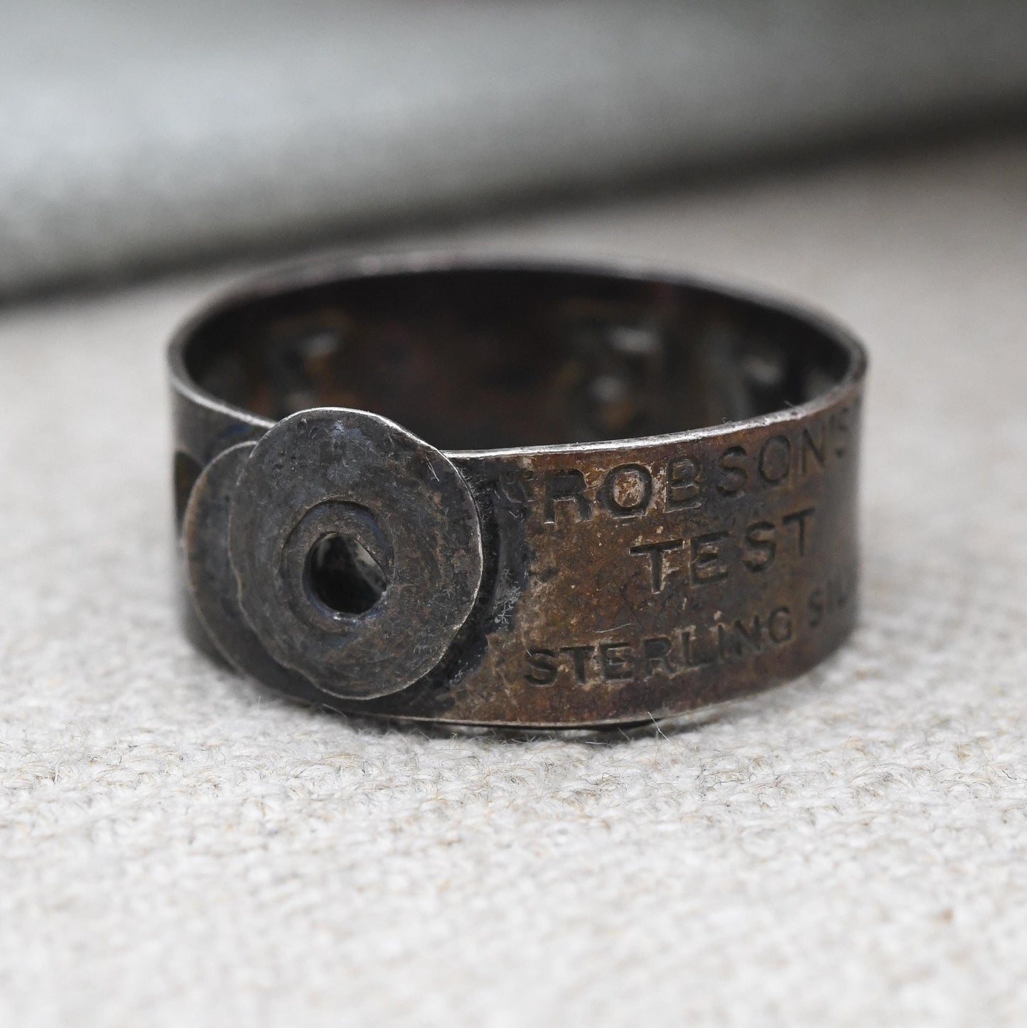Vintage Robson's Test Sterling Silver Band Ring Salesman Sample Size - Unusual Antique Curio Collectable | UK Size - P | US Size - 7 1/2