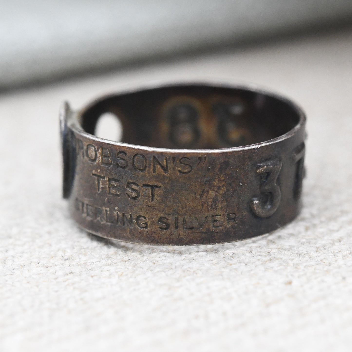 Vintage Robson's Test Sterling Silver Band Ring Salesman Sample Size - Unusual Antique Curio Collectable | UK Size - P | US Size - 7 1/2