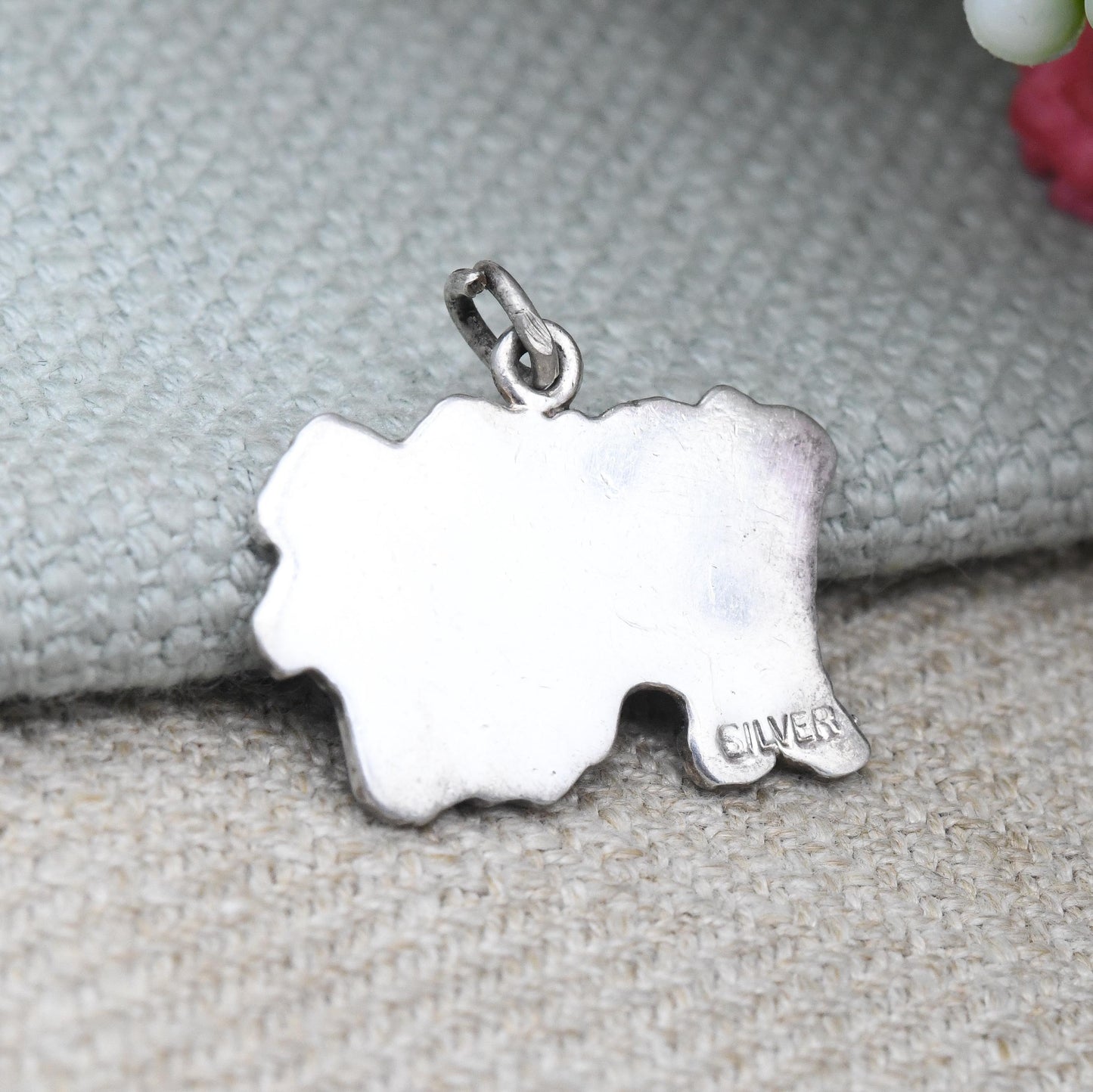 Vintage Sterling Silver Jersey Souvenir Charm Pendant - Map of Jersey Channel Island | St Aubin St Helier | 925 Charm Bracelet Mid-Century