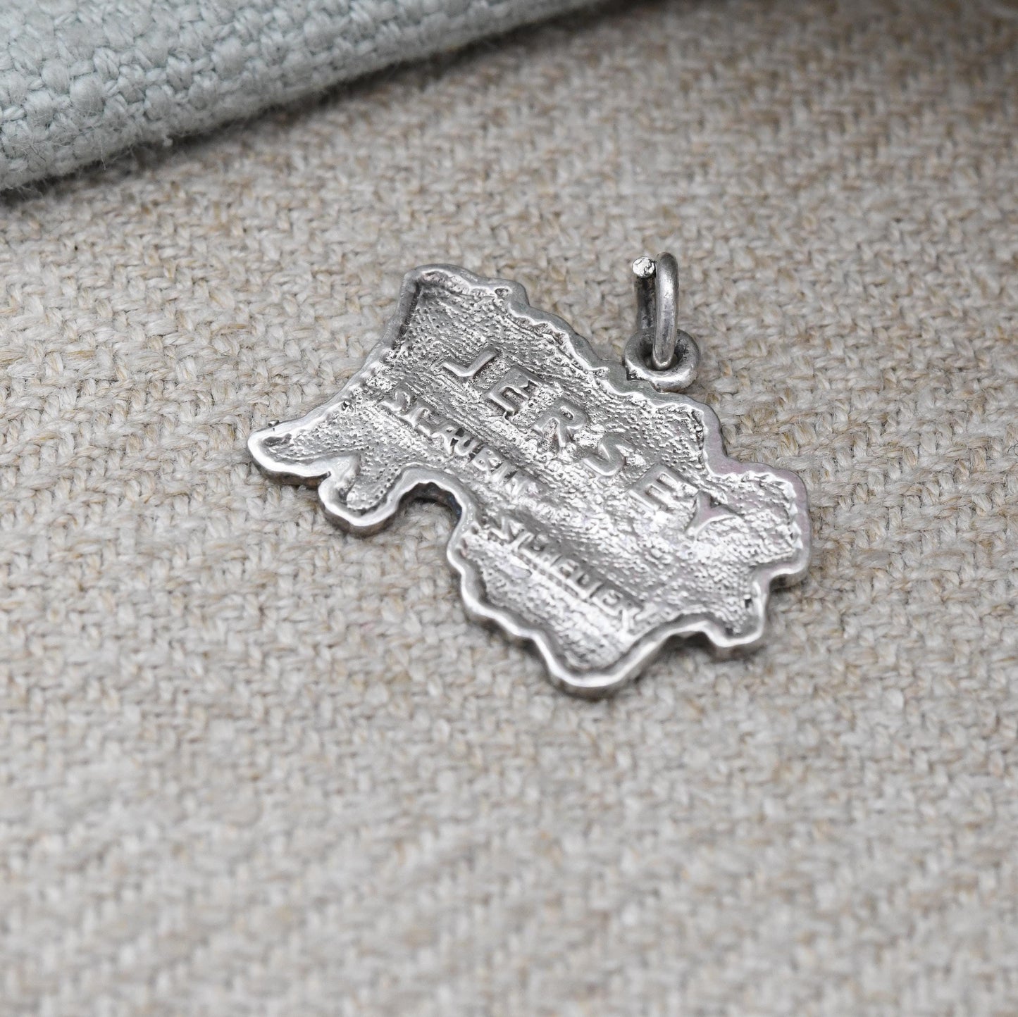Vintage Sterling Silver Jersey Souvenir Charm Pendant - Map of Jersey Channel Island | St Aubin St Helier | 925 Charm Bracelet Mid-Century