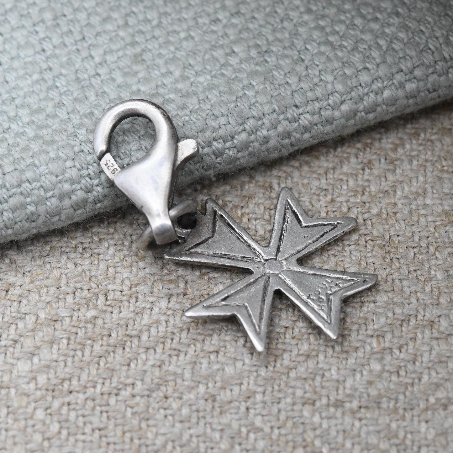 Vintage Sterling Silver Maltese Cross Pendant - Lobster Clasp Charm Arrow Cross Christian Gift for Baptism Christening Charm Necklace Stack