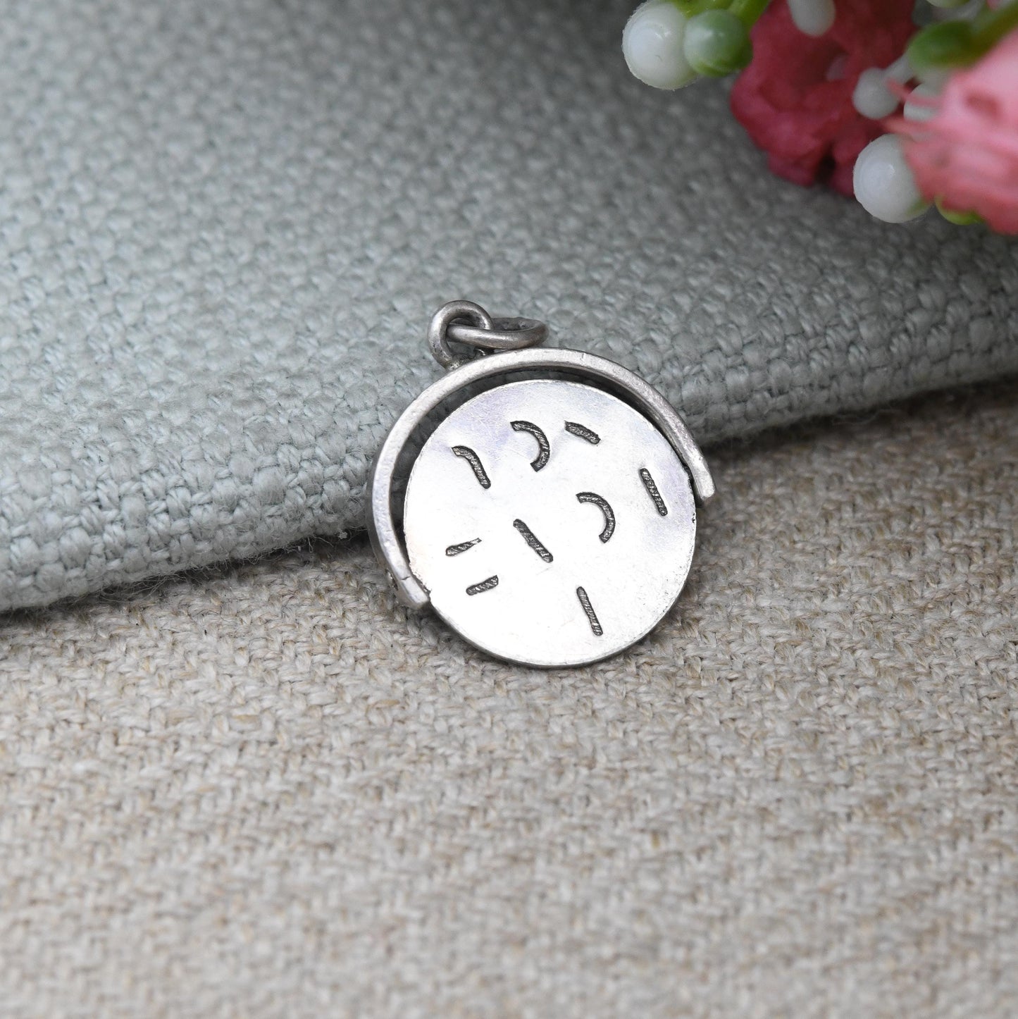 Vintage Sterling Silver I love You Spinning Charm Pendant - Spinner Fob Love and Friendship | Gift for Charm Bracelet Necklace Stack