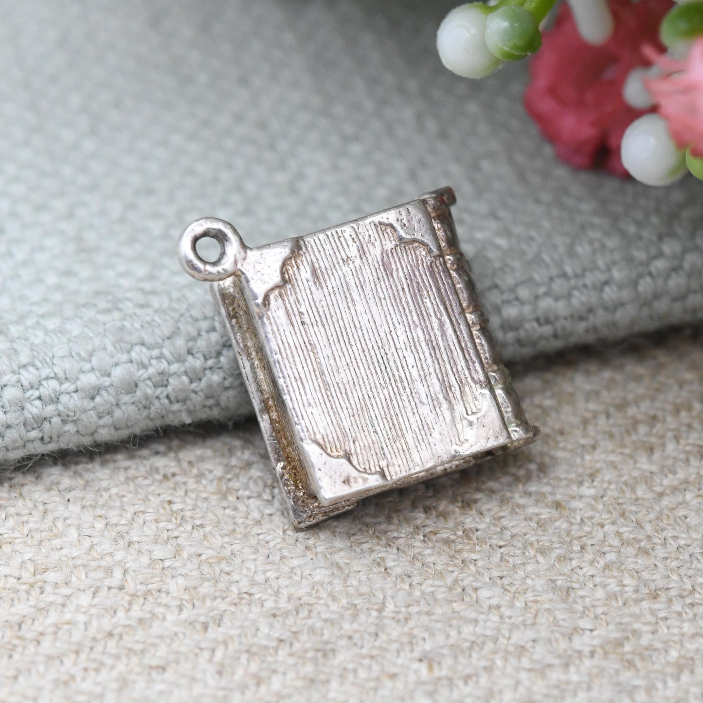 Vintage Sterling Silver Diary Charm Pendant Opening Book - January 1st to December 31st with Miniature Red Book Inside | Charm Bracelet Gift