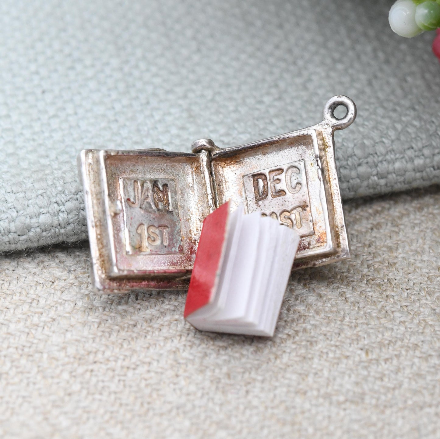 Vintage Sterling Silver Diary Charm Pendant Opening Book - January 1st to December 31st with Miniature Red Book Inside | Charm Bracelet Gift