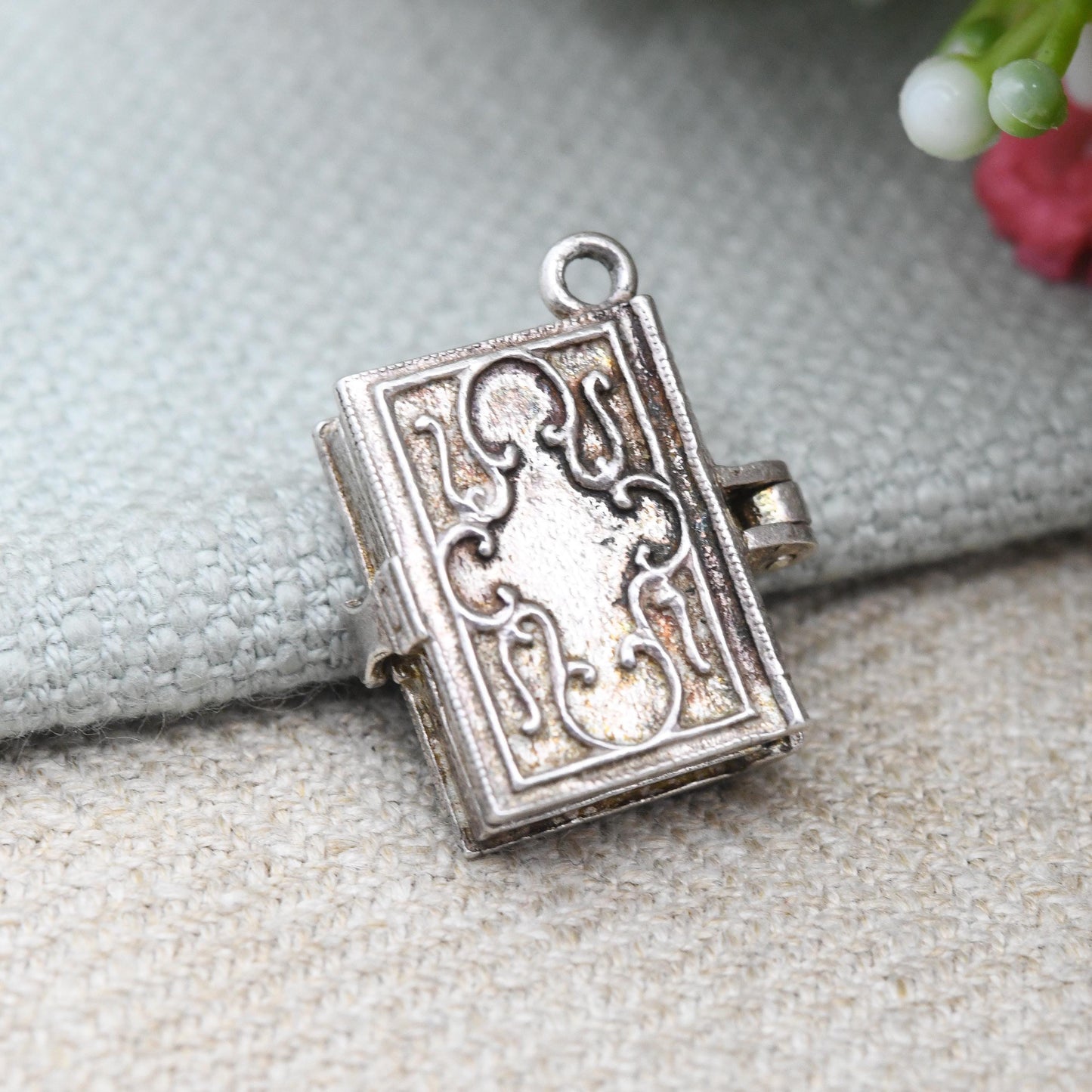 Vintage Opening Bible Charm Pendant with Saint Shrine Inside - Miniature Religious Devotional Locket | Christian Charm Bracelet Gift