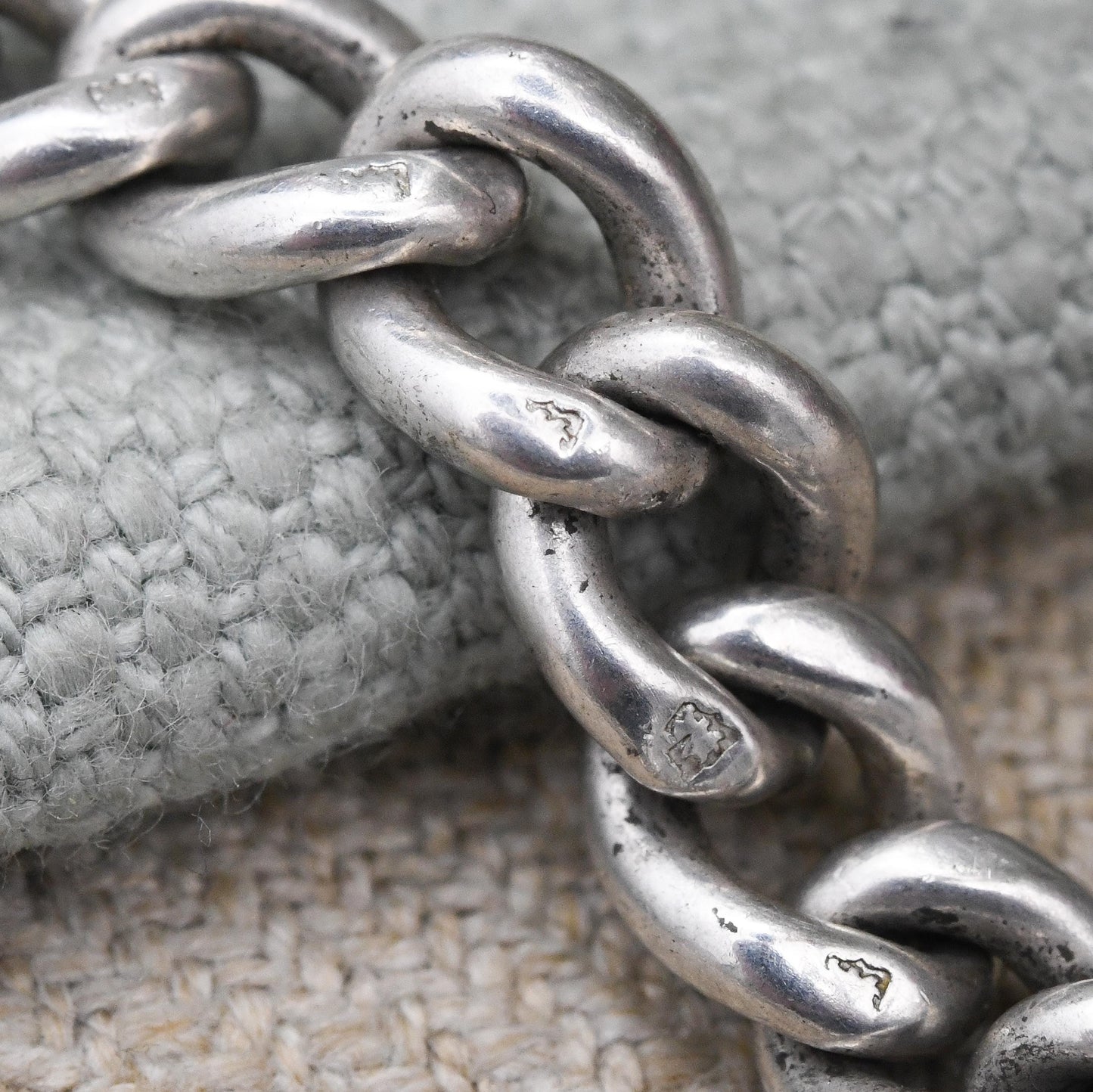 Antique Sterling Silver Albert Chain Bracelet with Dog Clip 1915 - Unisex | Hallmark Stamps to Each Link | Curb Link Pocket Watch Chain 7.5"