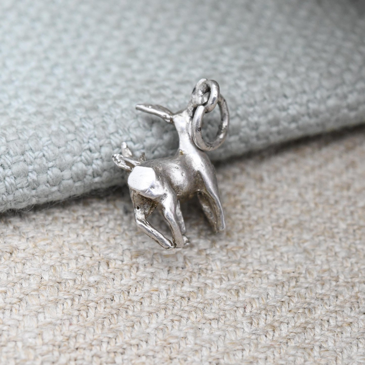 Vintage Sterling Silver Deer & Fawn Charm Pendant - Bambi Style Woodland Animal | for Charm Bracelet | Mother and Baby Animal