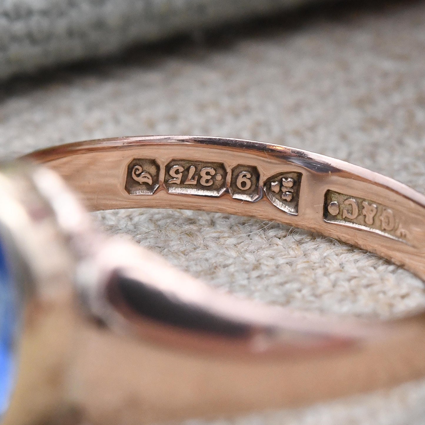 Antique 9ct Gold Blue Paste Ring 1909 Chester Hallmarks - Edwardian Rose Gold Large Faceted Solitaire | Pretty Gift | UK Size Q | US Size 8
