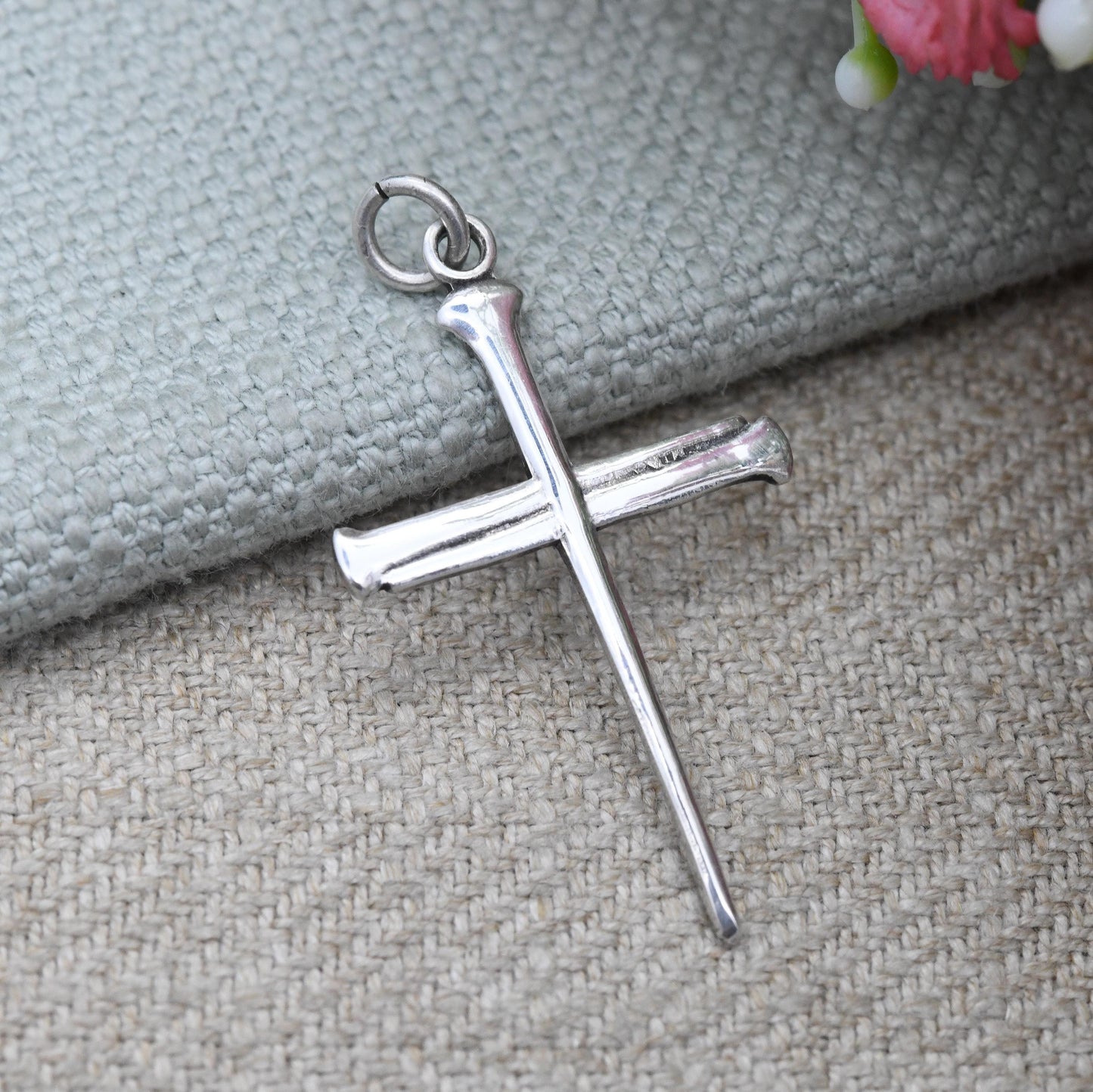 Vintage Sterling Silver Cross of Nails Pendant 1965 - Mid-Century Minimal Design Christian Crucifix Pendant | Gift for Baptism Christening