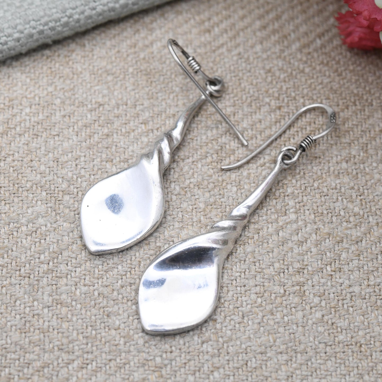 Vintage Sterling Silver Twisted Drop Earrings - Long Shape Design | Delicate Jewellery Gift for Her