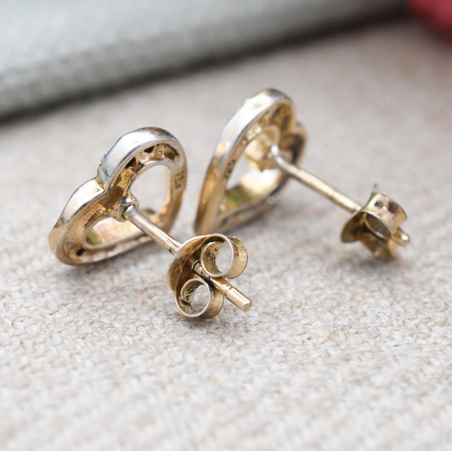 Vintage Sterling Silver Heart Stud Earrings with CZ Stones - Love Heart Shape Open Hearts | Sentimental Vintage Jewellery Gift for Her