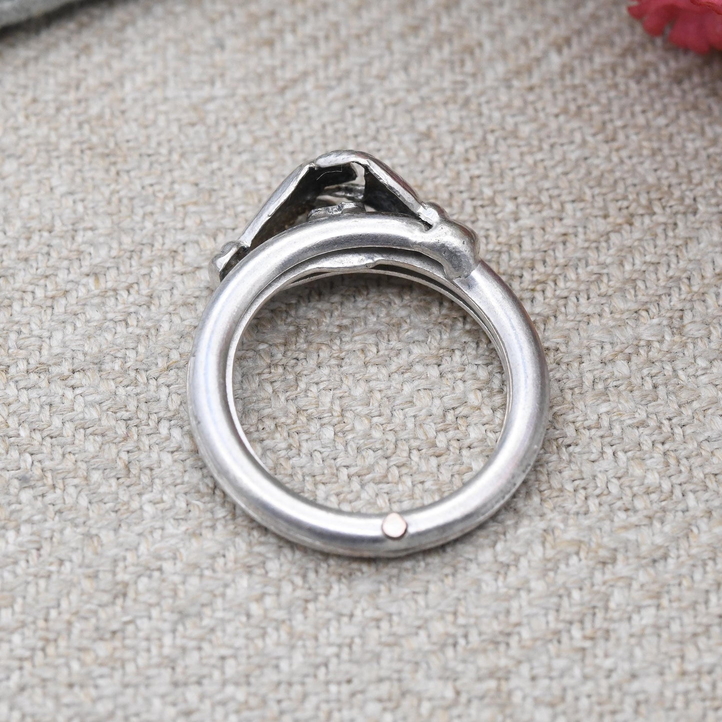 Vintage Silver Fede Gimmel Ring Interlocking 3 Bands - Clasped Hands Over Heart Symbolic Jewellery | UK Size - J | US - 5