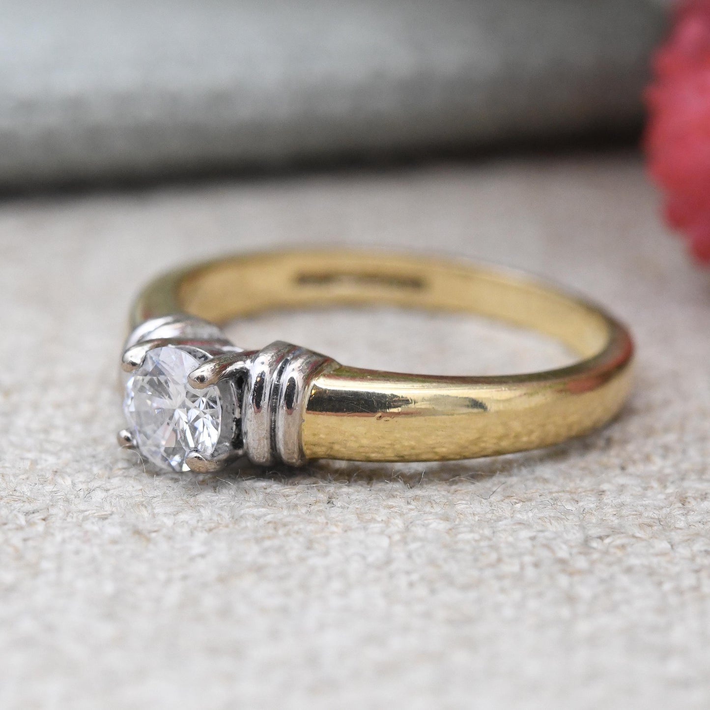 Vintage 18ct Gold Diamond Solitaire Ring 0.33 Carat 33 Points - Classic Engagement White Gold Setting | Small UK Size - I | US Size - 4 1/4