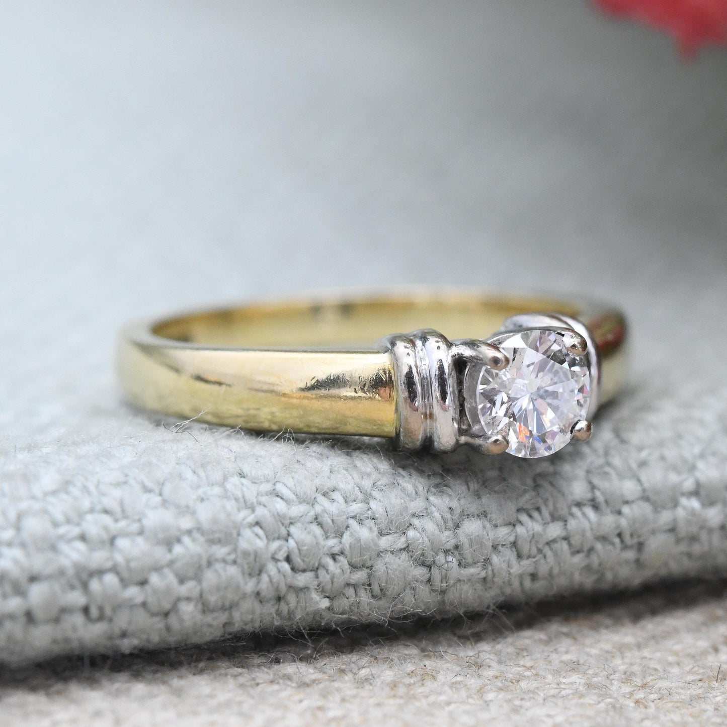Vintage 18ct Gold Diamond Solitaire Ring 0.33 Carat 33 Points - Classic Engagement White Gold Setting | Small UK Size - I | US Size - 4 1/4