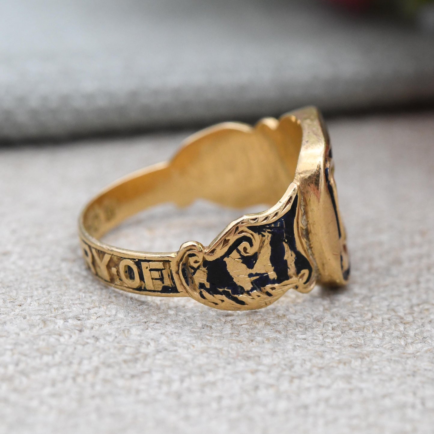 Antique Victorian 18ct Gold Mourning Ring 1871 In Memory Of hair Ring - for Reworking Restoration Enamel | UK Size - N | US Size - 6 1/2