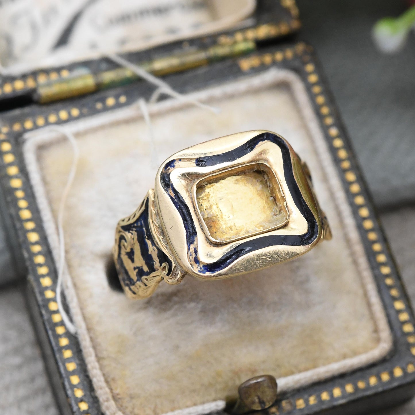 Antique Victorian 18ct Gold Mourning Ring 1871 In Memory Of hair Ring - for Reworking Restoration Enamel | UK Size - N | US Size - 6 1/2
