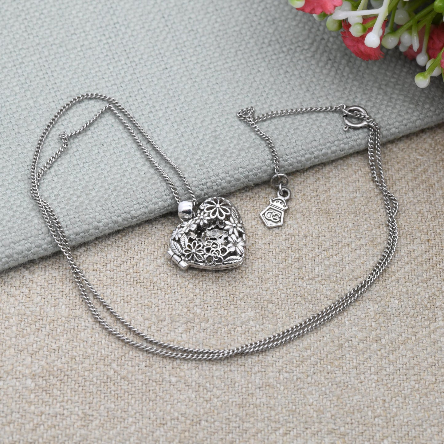 Clogau Sterling Silver Heart Locket Pendant Open Flower Design - Floral Love Heart Shape Locket Pretty Gift for Her Charm Necklace Stack