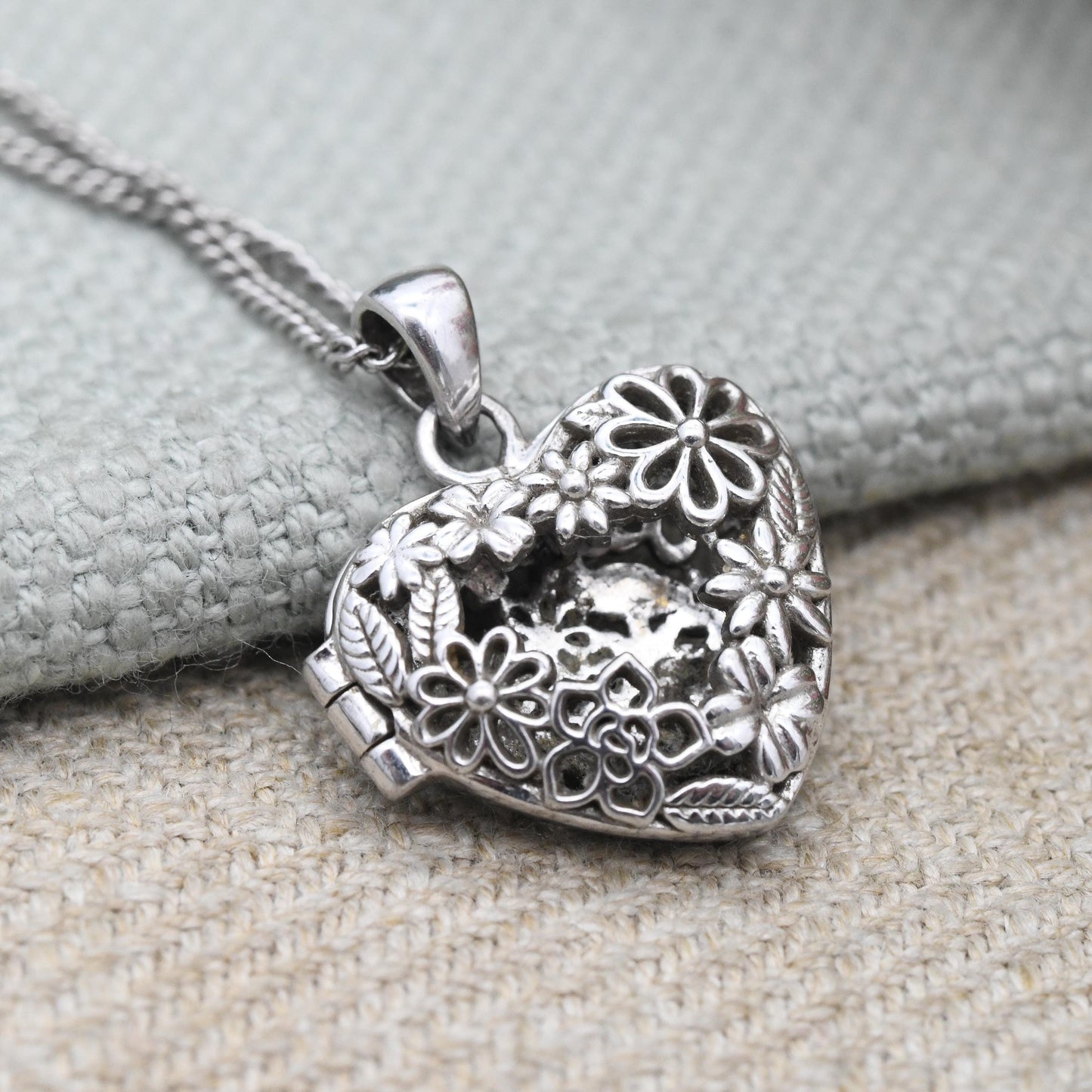 Clogau Sterling Silver Heart Locket Pendant Open Flower Design - Floral Love Heart Shape Locket Pretty Gift for Her Charm Necklace Stack